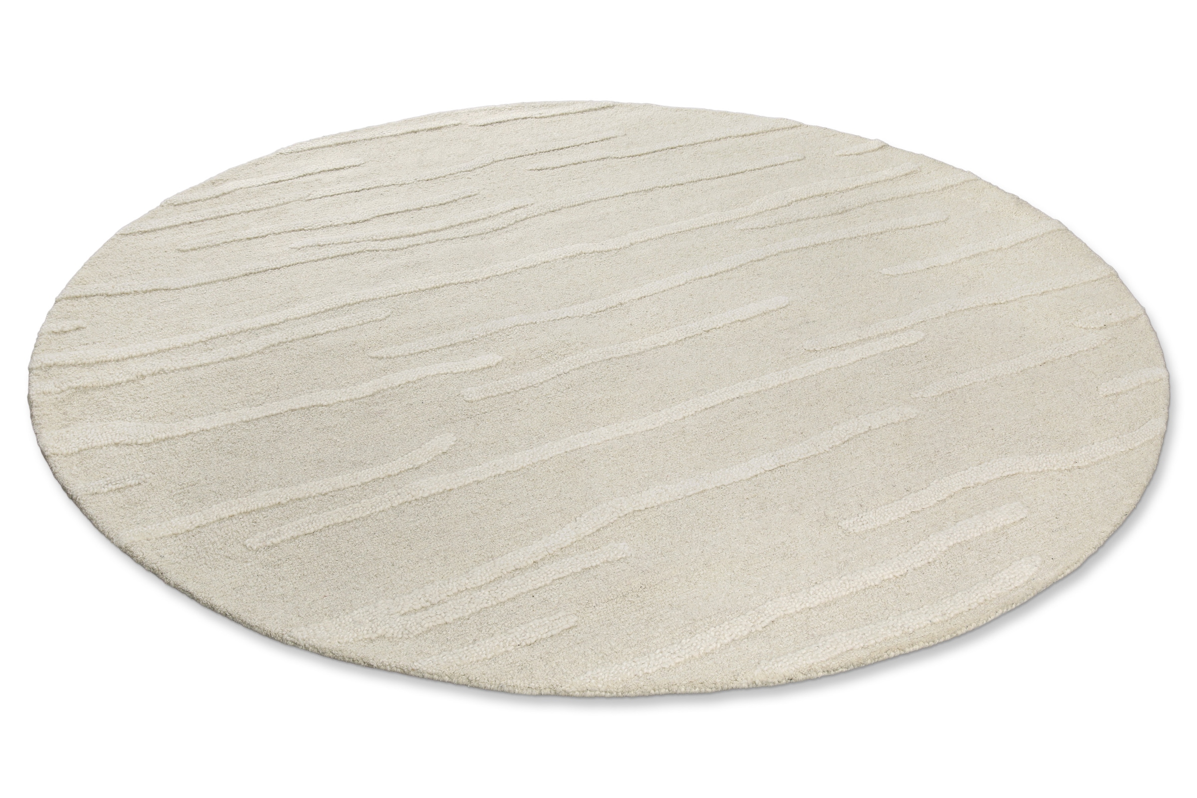 Wecon home Tapis en laine »Hamptons TWENTY« Rond 15 mm Höhe Schurwolle, Kurzflor, Wohn- & Schlafzimmer, elegant, Streifen-Muster