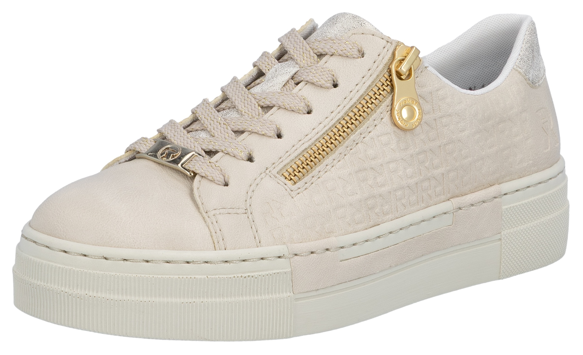 Image of Rieker Plateausneaker mit goldfarbenem Reissverschluss, Freizeitschuh, Halbschuh, Schnürschuh
