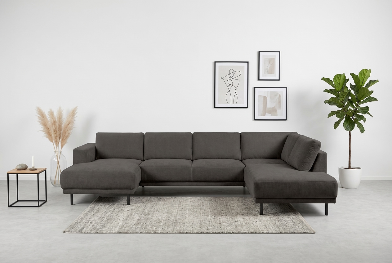 GOODproduct Paysage de salon »Sveeva, U-Form, XXL, B.310 cm, schwarze Metallfüsse« langlebiger Strukturstoff, mit Wellenunterfederung, viele Farben