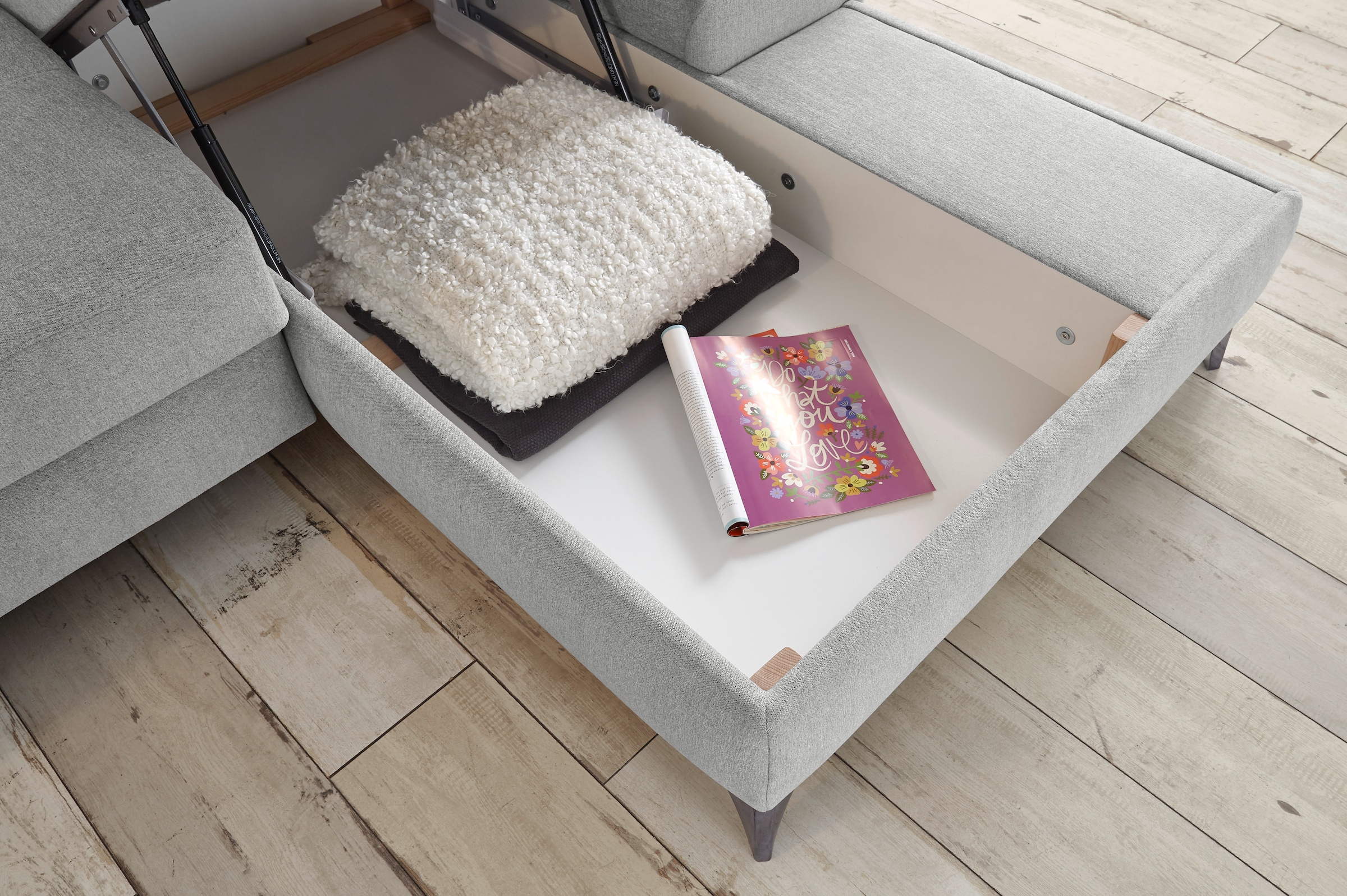 ED EXCITING DESIGN Ecksofa »Auckland L-Form mit Bettfunktion, Bettkasten«, Armteilverstellung, Kopfstützen & 2 Nierenkissen