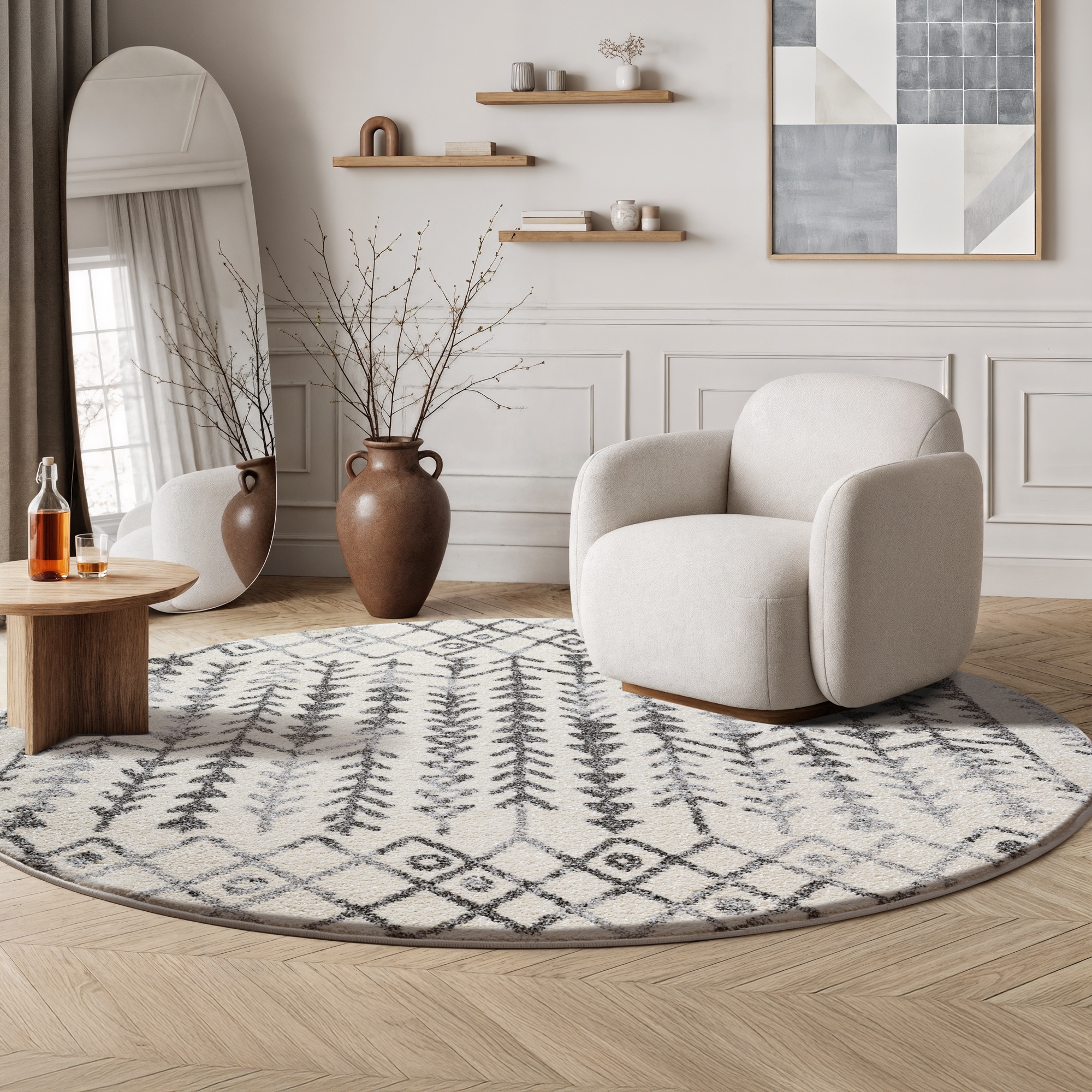 Sanat Teppich »Boho 8204  , auch als Läufer und in Rund« rund 10 mm Höhe Kurzflor, robust, Boho, Scandic, für Fussbodenheizung geeignet