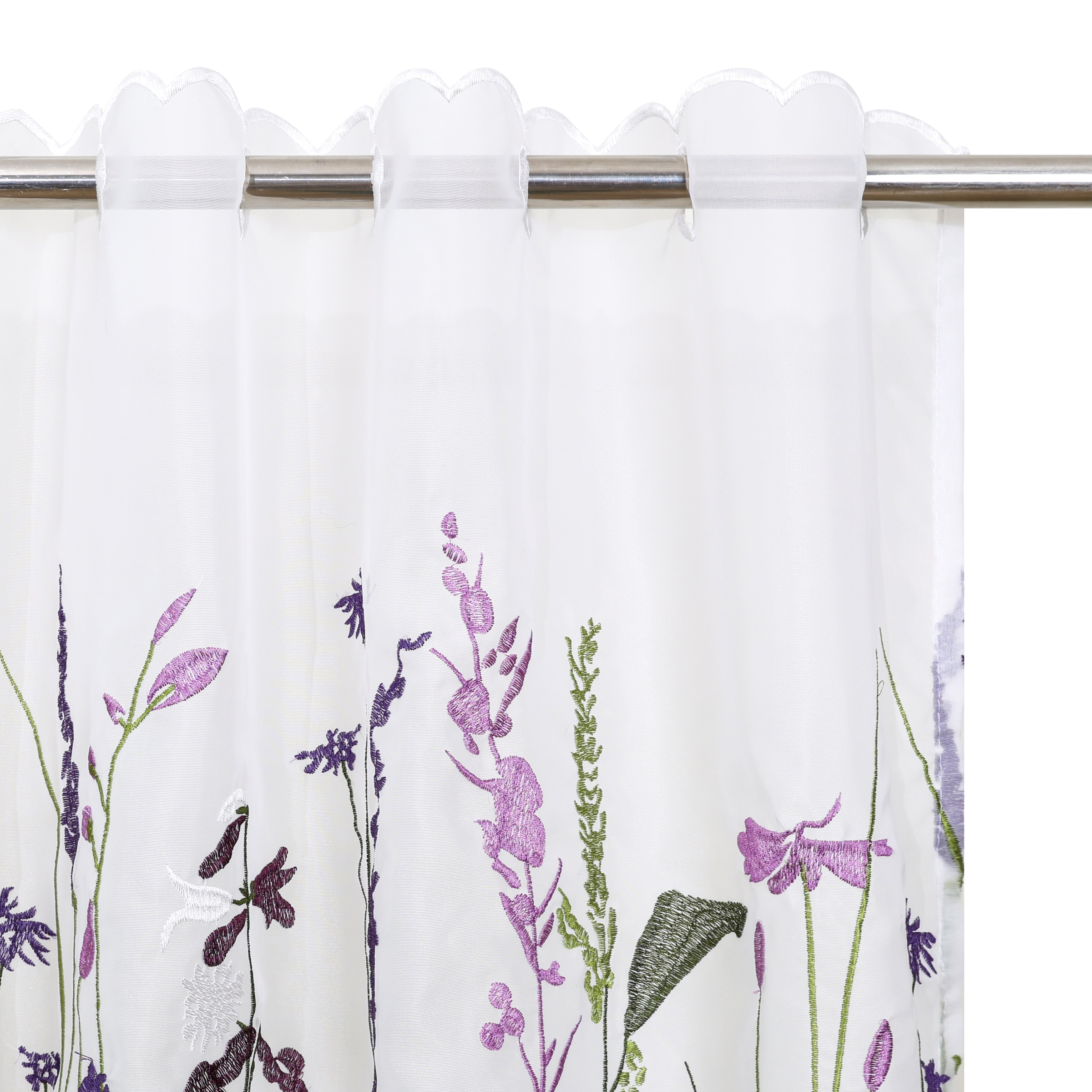 GOODproduct Rideau à vitres »Bille« Orifices de passage 1 cuis tlg. transparent, avec broderie unilatérale, lavable, fleurs