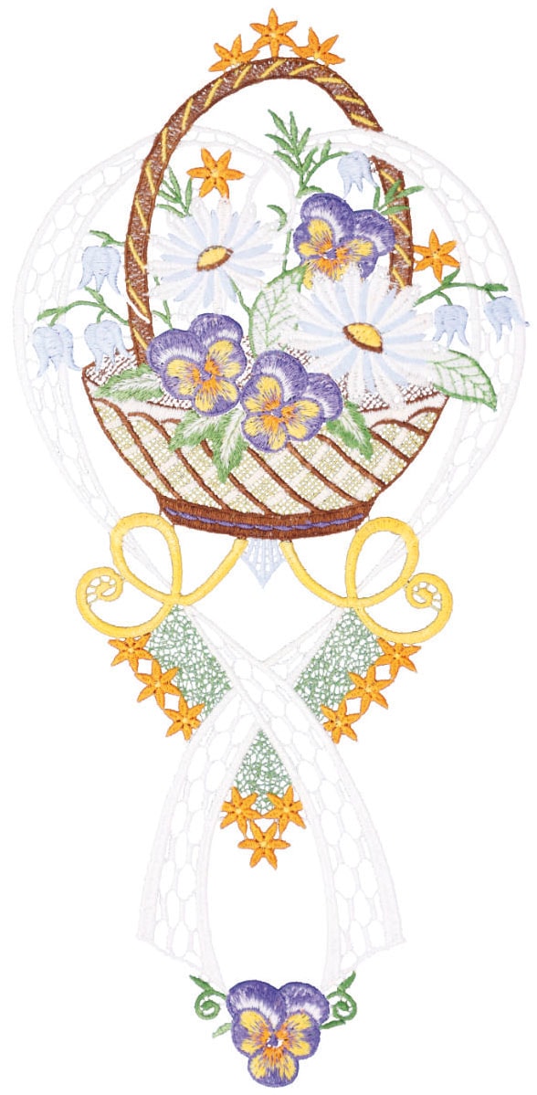 Image of W. Reuter & Sohn - Plauener Spitze Fensterbild "Frühlingskorb" Made in Germany