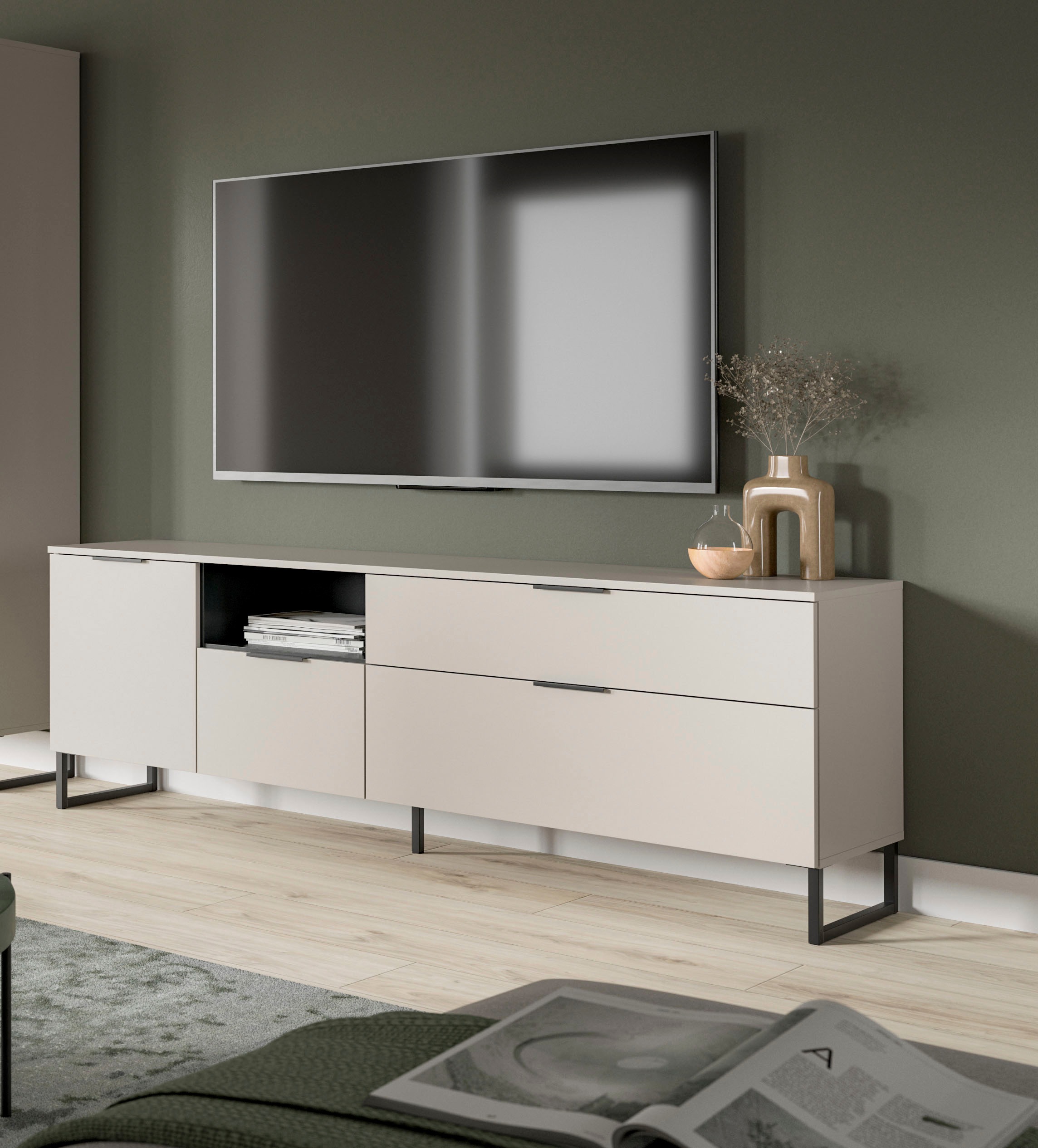 INOSIGN Lowboard »ADIO, Breite 185 cm, 2 Klappen, 1 Schubkasten, 1 Tür, mit Metall-Kufen« 1 Stk. tlg. Sideboard, Kommode, TV-Schrank, Schrank, Wohnzimmerschrank, Anrichte