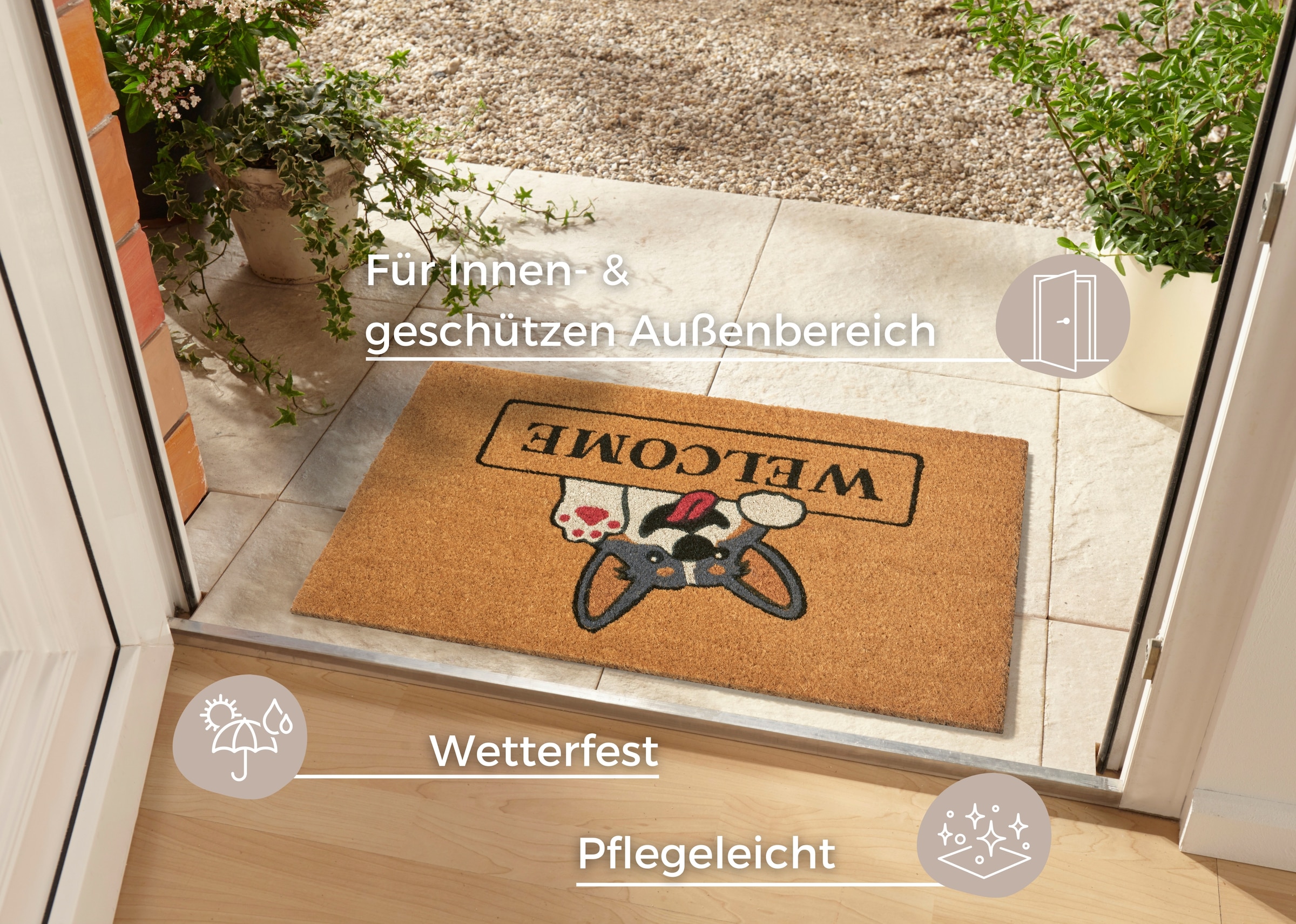 HANSE Home Fussmatte »Welcome & Dog, Türmatte«, rechteckig, 15 mm Höhe, Kokos, Schmutzfangmatte, Outdoor, Rutschfest, Innen, Kokosmatte, Flur