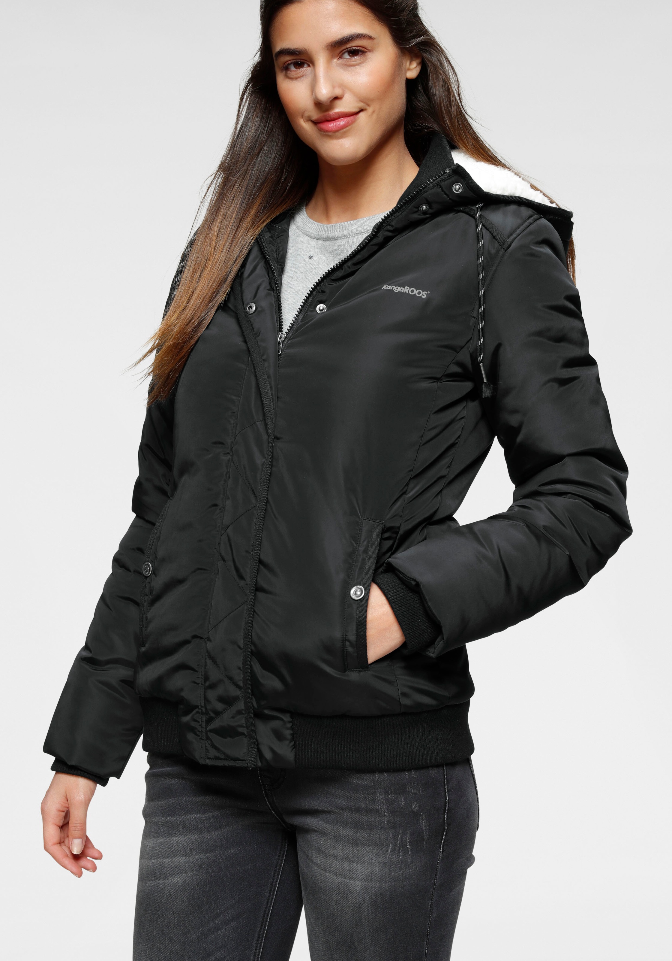 Image of KangaROOS Outdoorjacke, mit Teddyfell in uni und Allover-Druck bei Ackermann Versand Schweiz