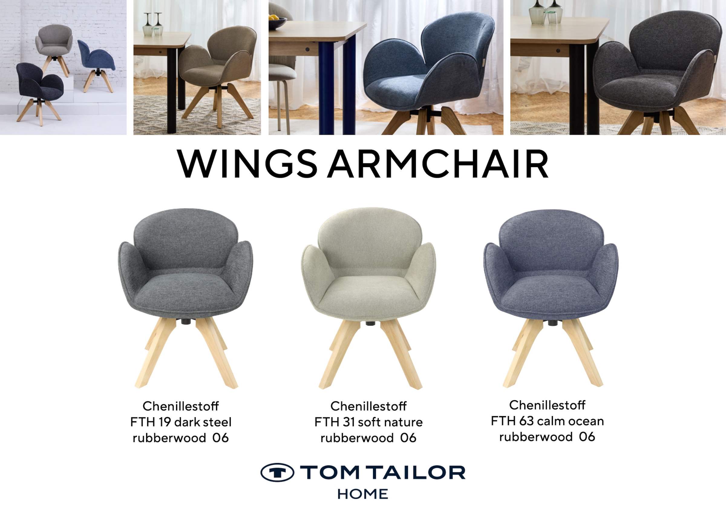 TOM TAILOR HOME Armlehnstuhl »WINGS ARMCHAIR« (Set) 2 Stk.mit Armlehnen, drehbar, Rückholfunktion, Massivholzgestell