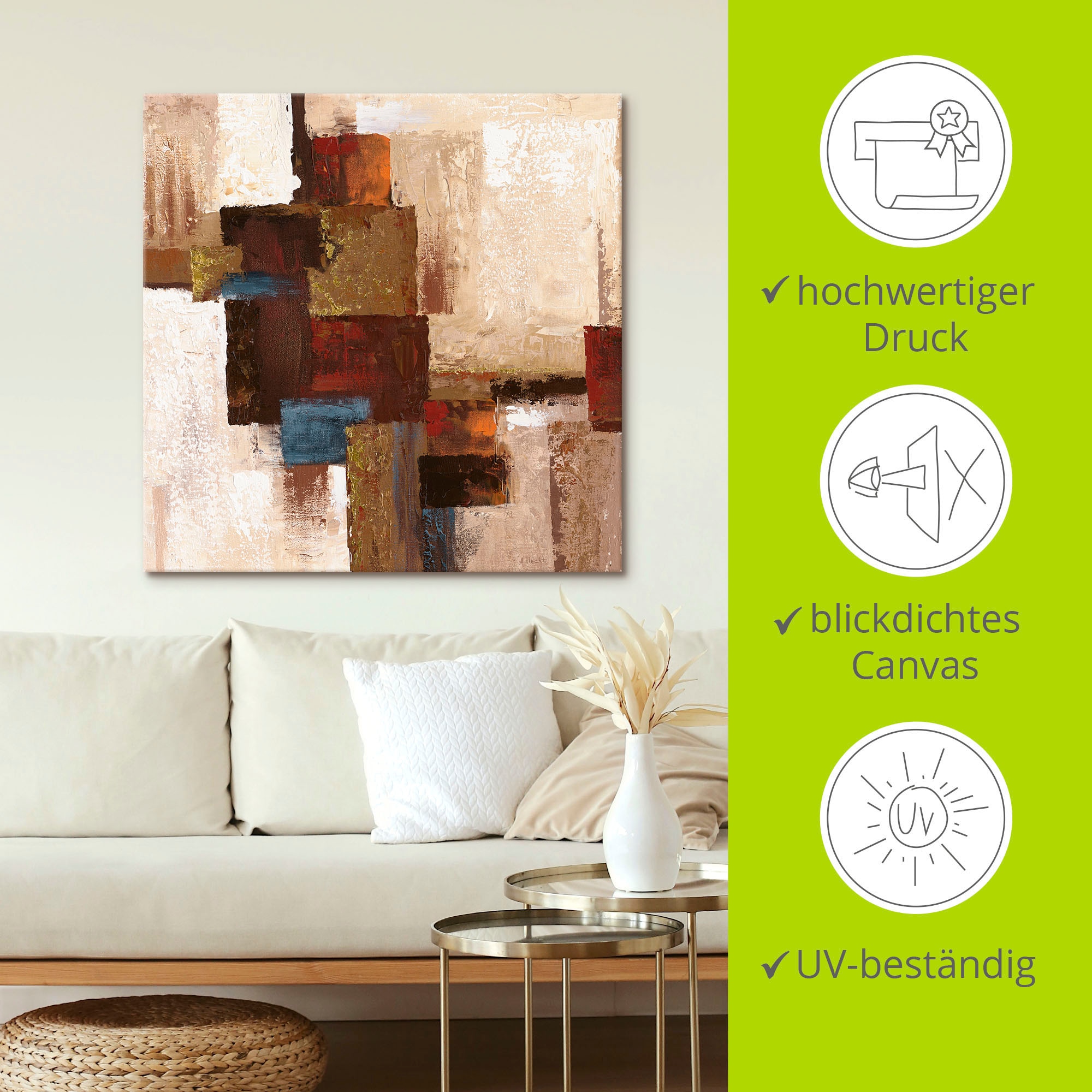 Artland Tableau sur toile »Karos Abstrakt I« 1 cuis tlg. auf Holzrahmen gespannt