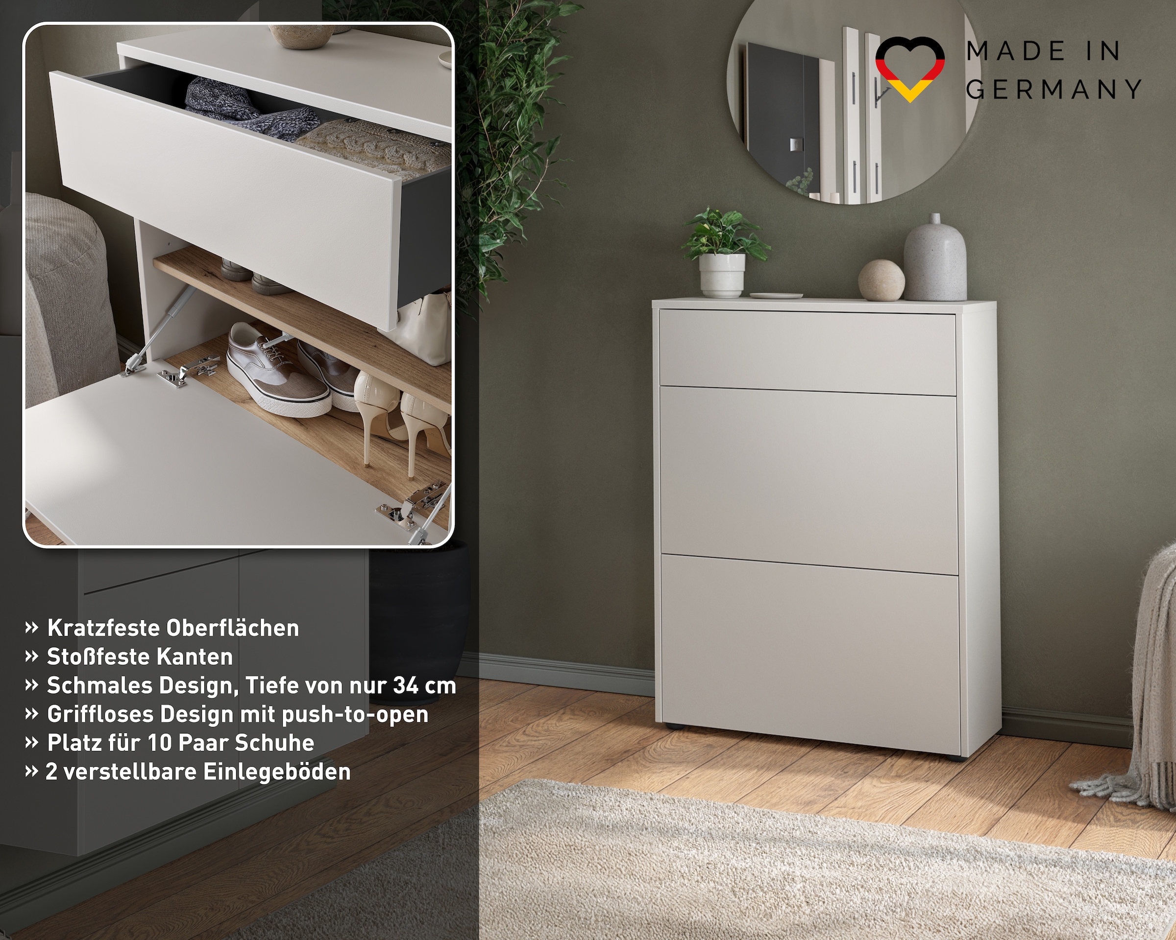 GERMANIA Armoire à chaussures »Binetto« 1 cuis tlg. Armoire à vêtements avec tiroir, ouverture par pression, étagères réglables, larg. : 70 cm