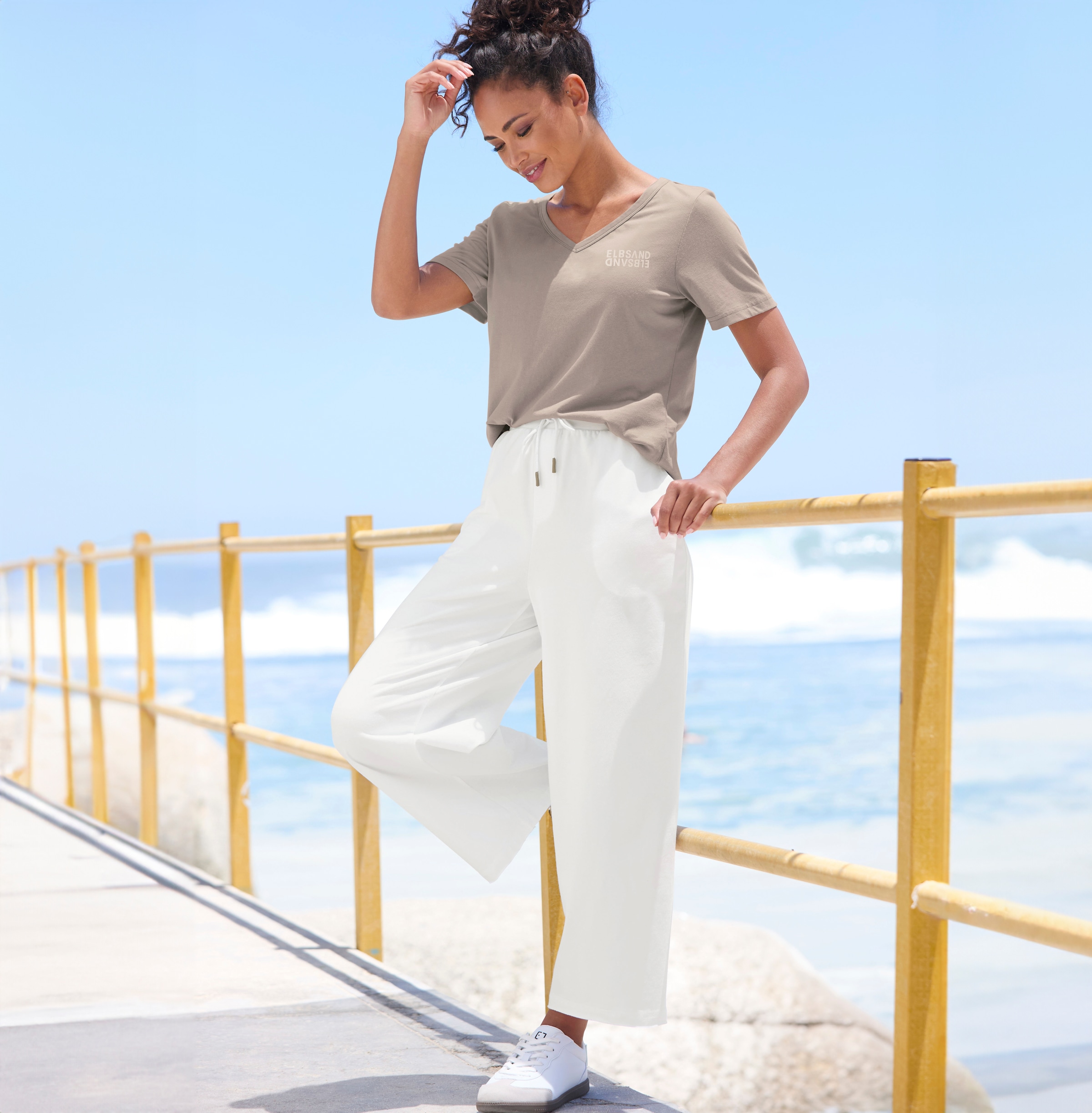 Elbsand V-Shirt, mit Logoprint, Kurzarmshirt, Basic