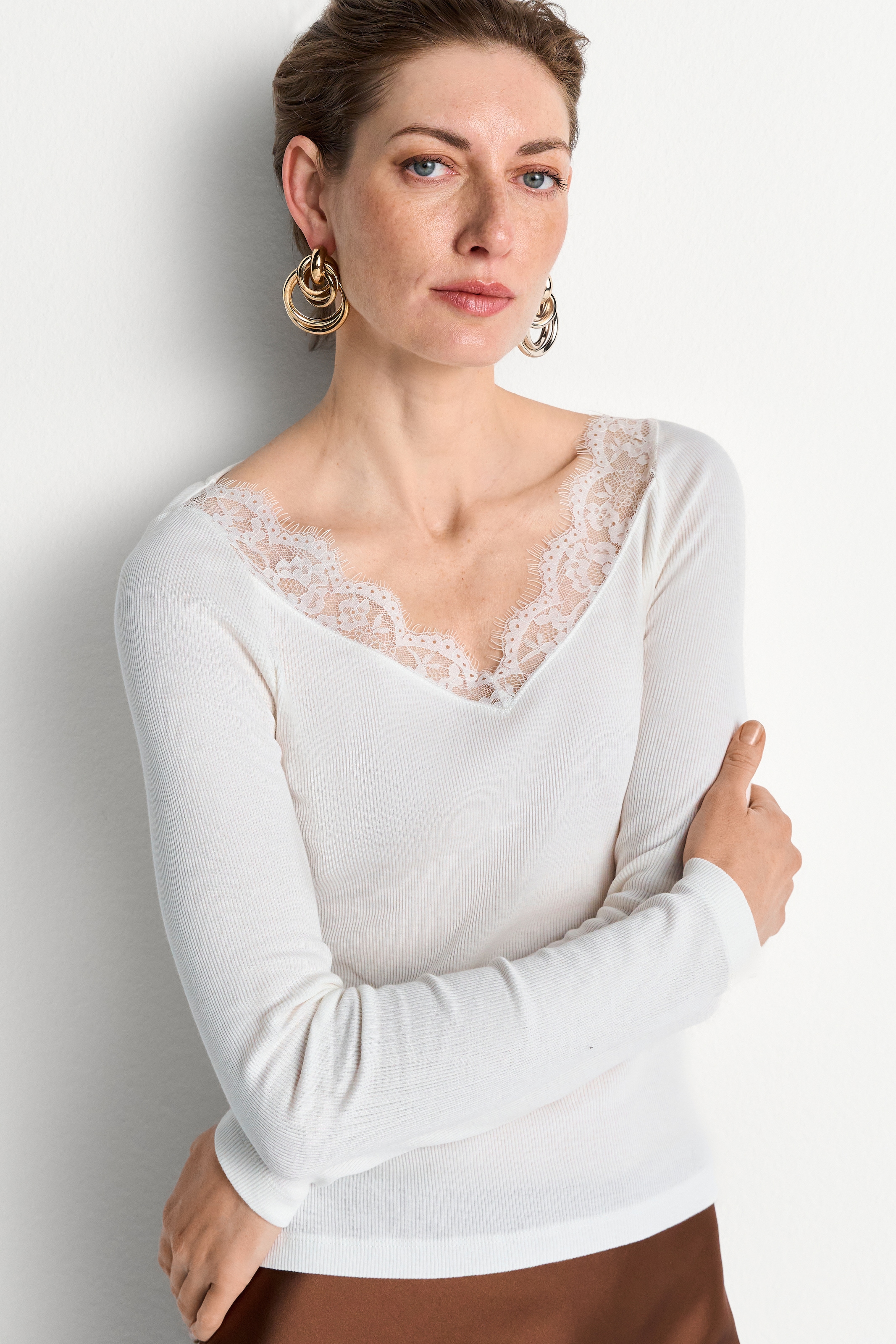 Image of RICHROYAL Longsleeve elaganter V-Ausschnitt mit Spitze