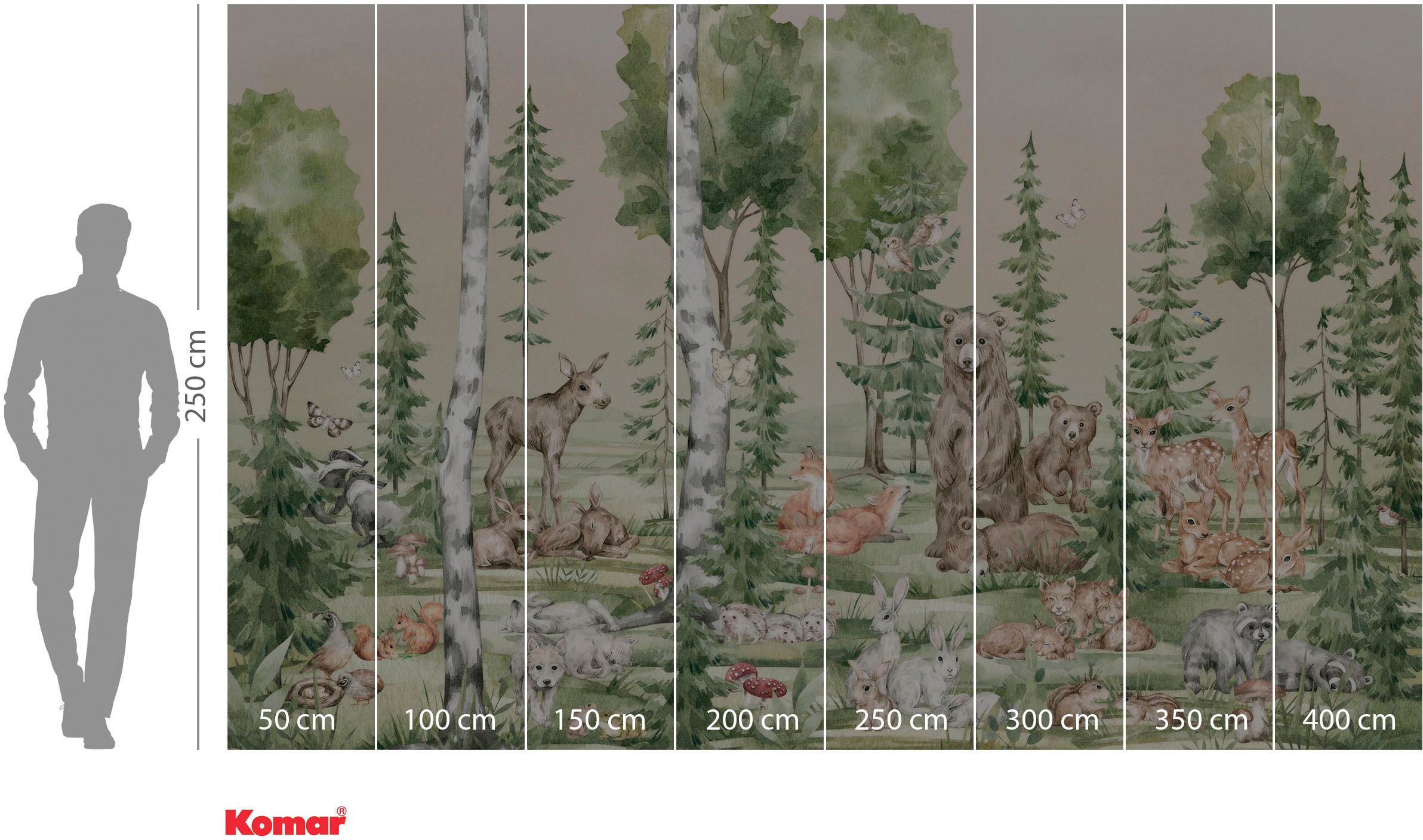Komar Fototapete »Digitaldruck Vlies - Cuddly Buddies - Grösse 400 x 250 cm«, bedruckt, Wohnzimmer, Schlafzimmer