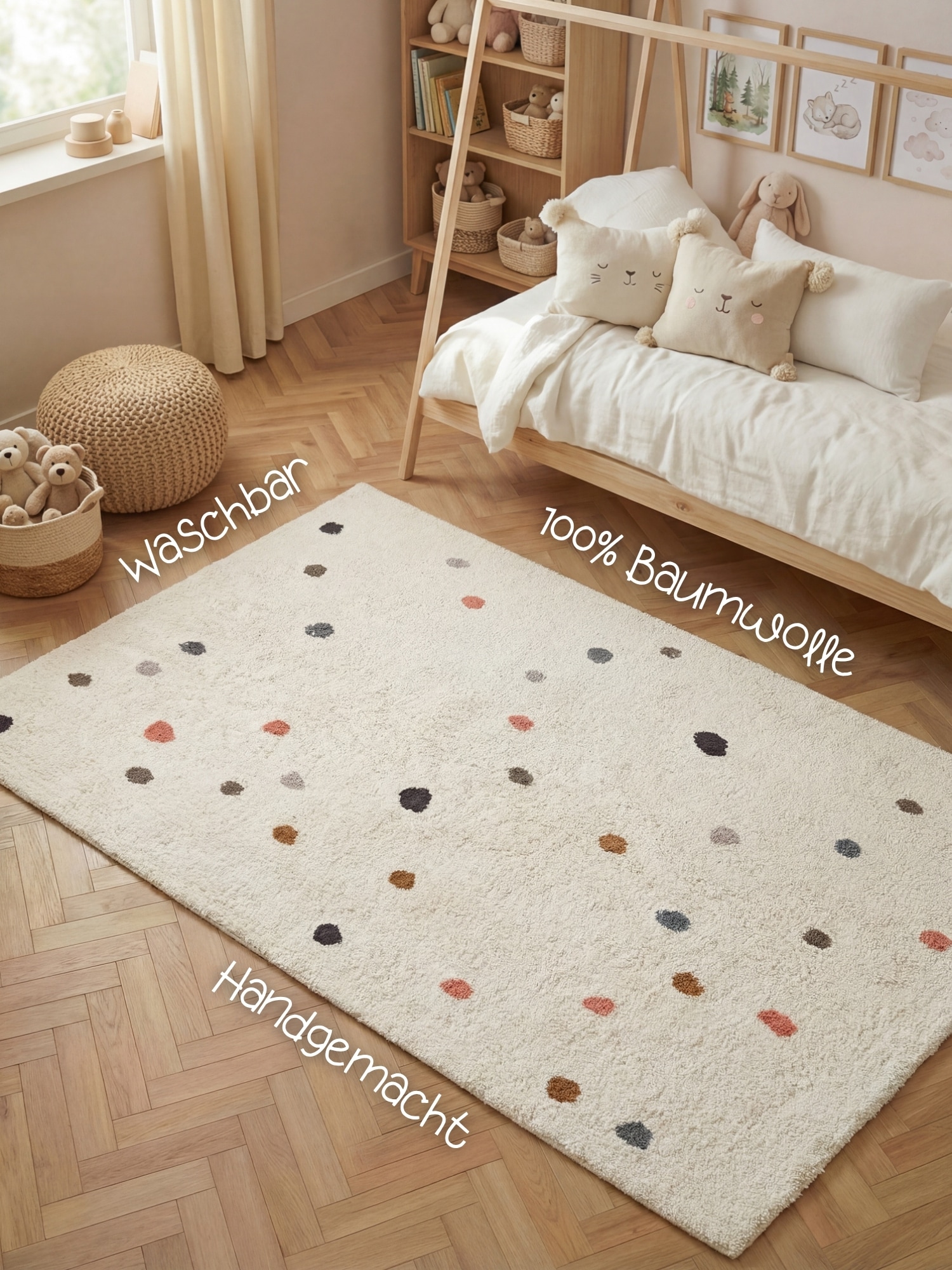 HANSE Home Tapis pour enfants »Pippo« Rectangulaire 10 mm Höhe lavable, fait main, coton, tapis de jeu antidérapant pour chambre d'enfants