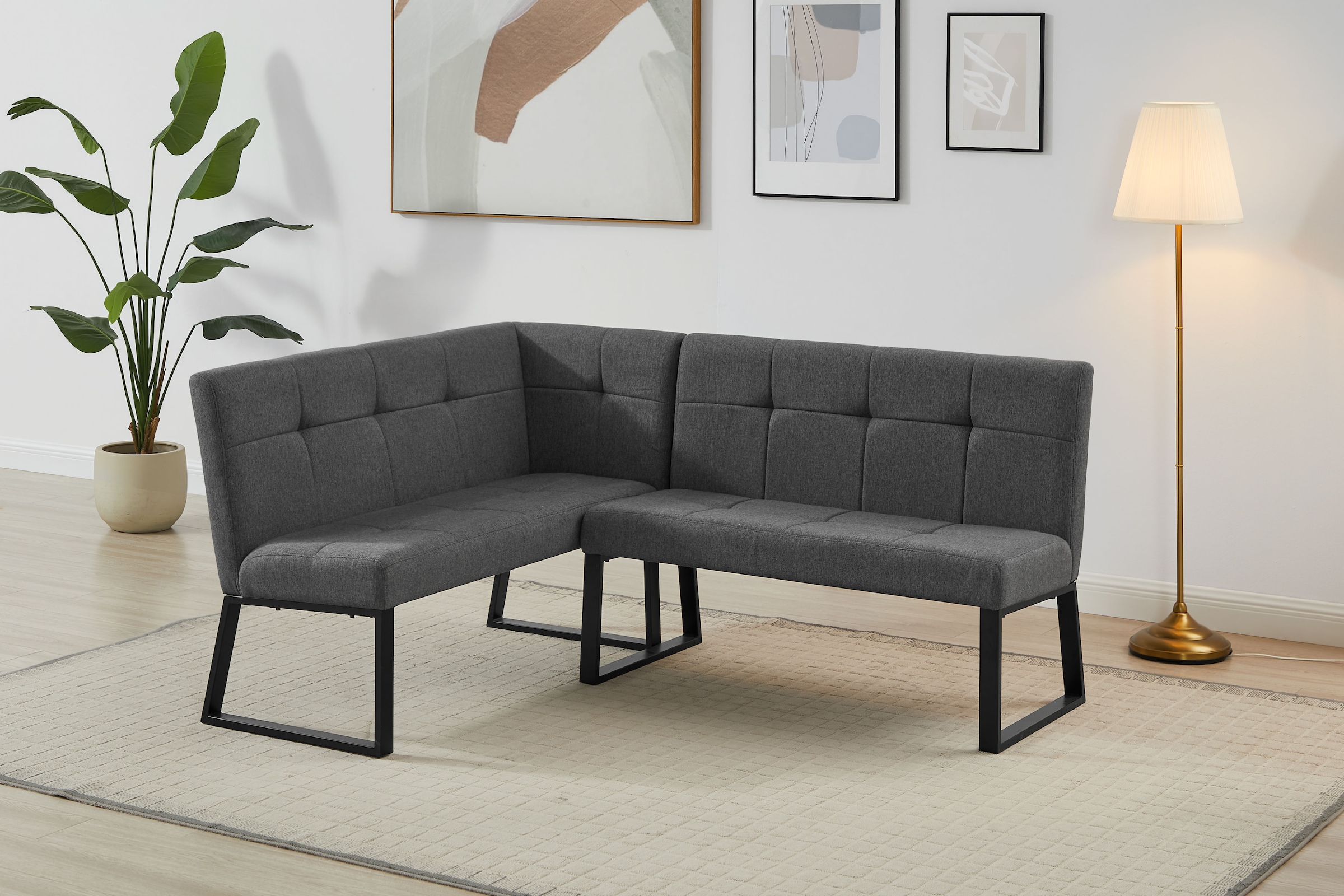 GOODproduct Eckbankgruppe »Geranie, Sitzgruppe, Eckbank inkl. Stauraum, Esstisch, 2 Freischwinger« Set, Eckbank inkl. Stauraum wahlweise links und rechts montierbar, 4 tlg. tlg. Eckbank wahlweise links und rechts montierbar