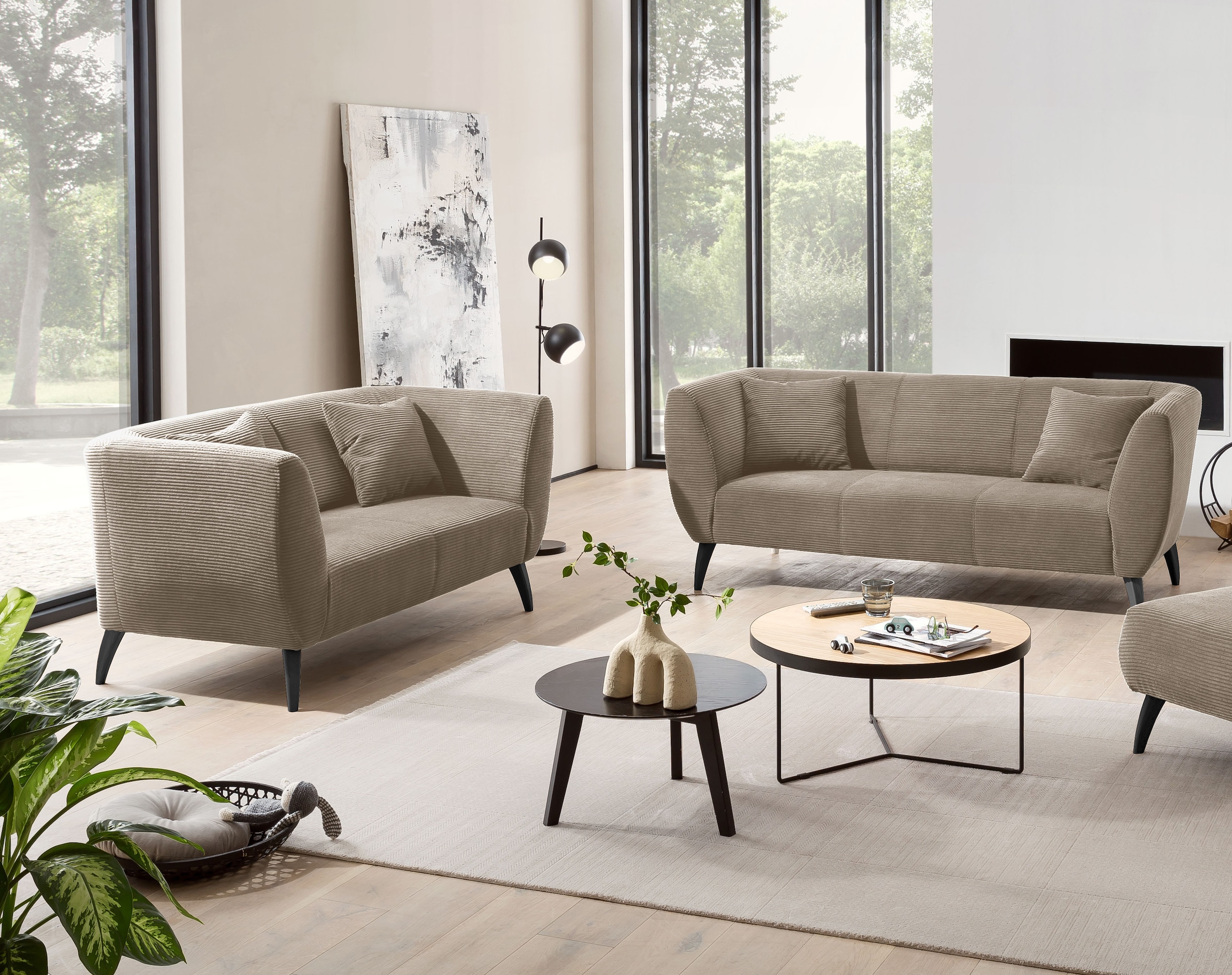 Home affaire Polstergarnitur »Lazio modern und bequem, schmale Armlehnen, tolle Detailverarbeitung« Set, 3-Sitzer und 2-Sitzer, 2 Stk. tlg. zwei verschiedene Fussfarben wählbar