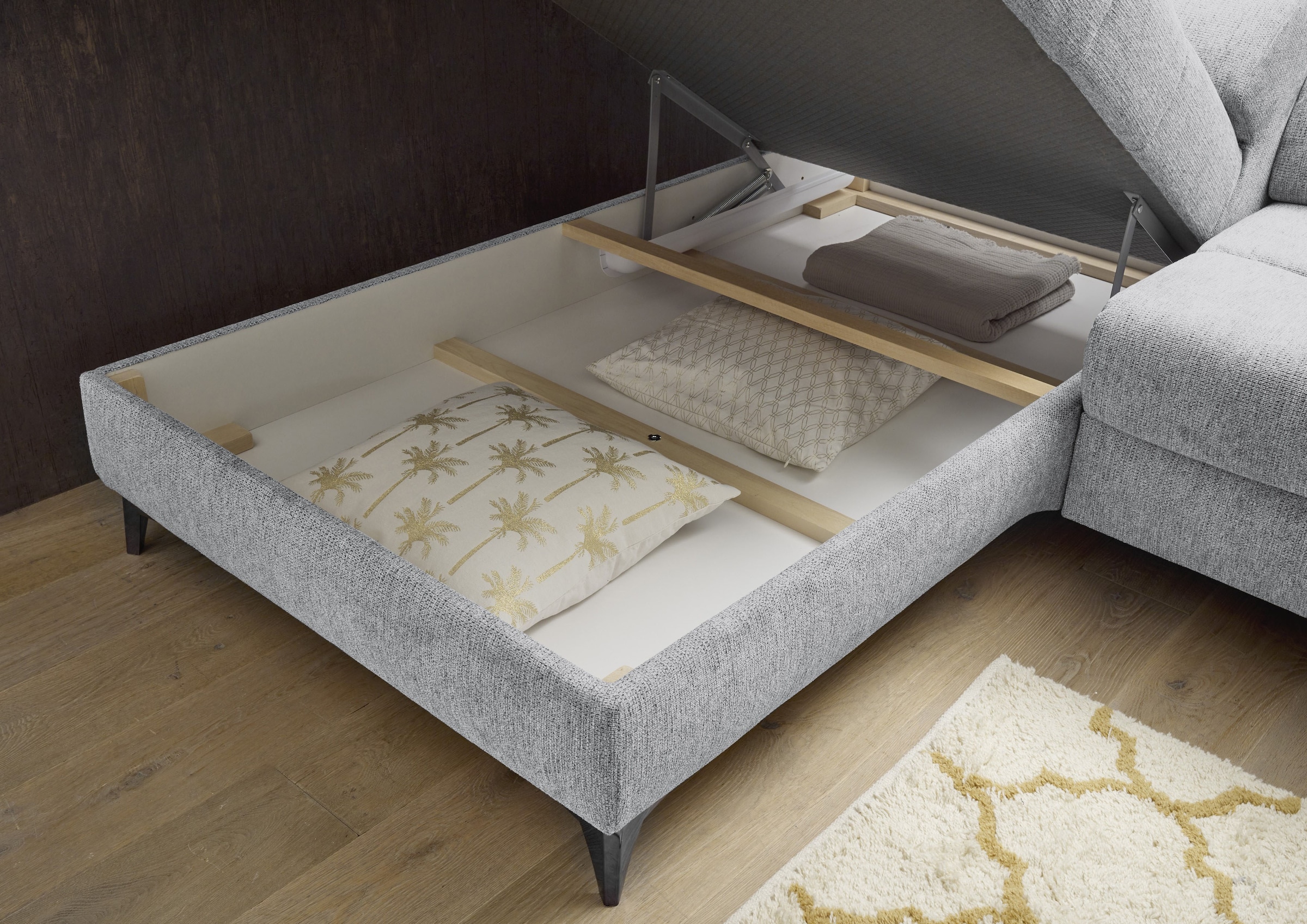 ED EXCITING DESIGN Ecksofa »Sydney L-Form«, mit Bettfunktion, Bettkasten, Kopfteilverstellung & 2 Zierkissen
