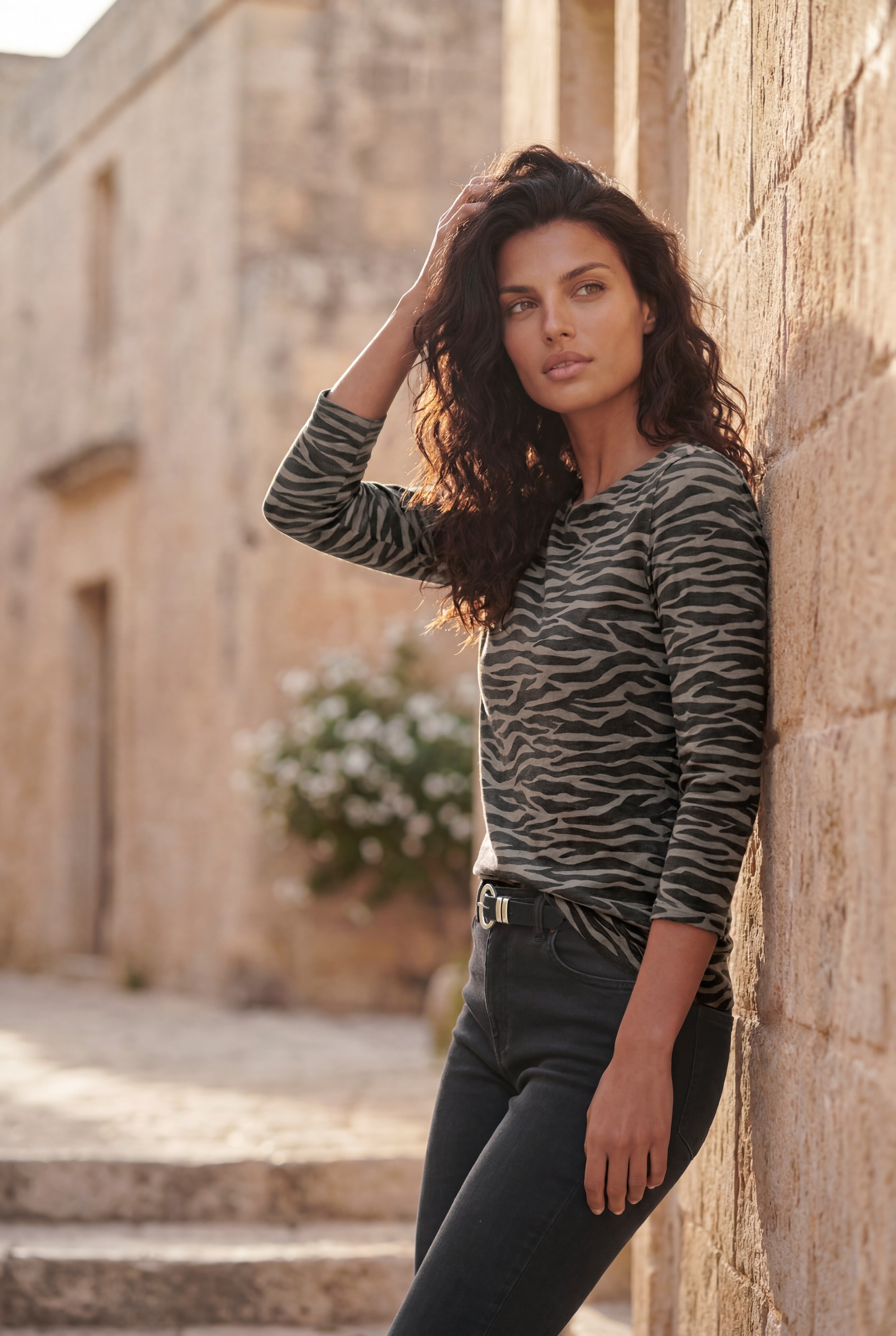 LASCANA T-shirt à manches 3/4 »mit modischem Animal-Print« en coton élastique avec imprimé zèbre