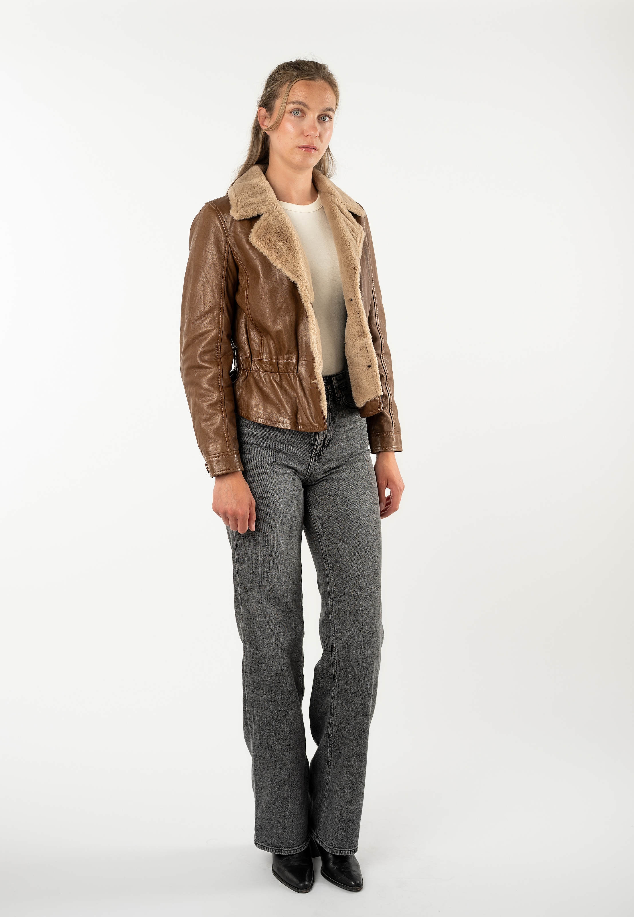 Mauritius Lederjacke »MWIcelyn« mit Reverskragen mit Fake-Fur-Besatz, tailliert