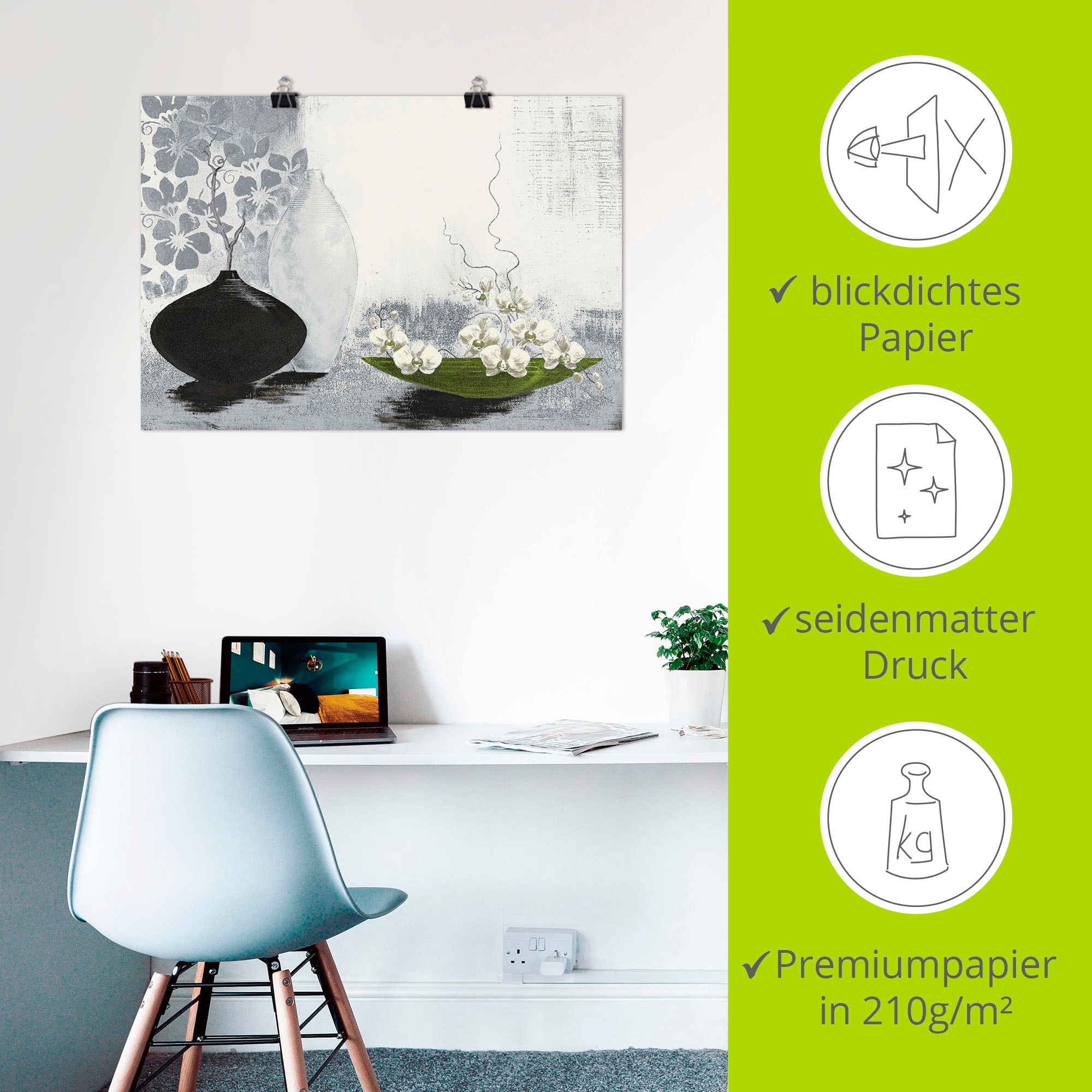 Artland Wandbild »Modernes bauchiges Gefäss mit Orchideen«, Vasen & Töpfe, (1 St.), als Leinwandbild, Poster in verschied. Grössen