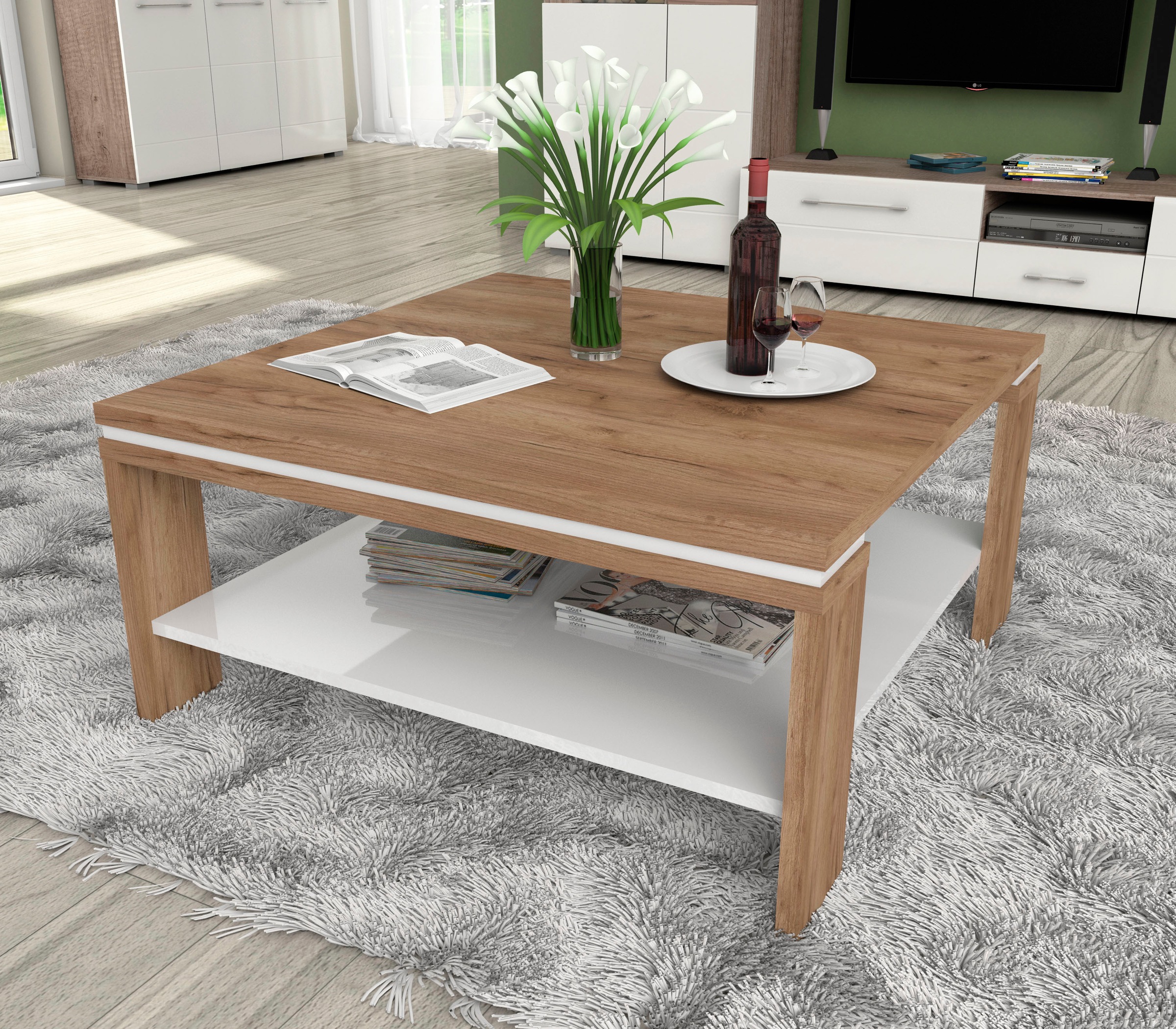 Image of GOODproduct Couchtisch "Stela" (H/B/T): 44,6/90/88cm, mit Ablageboden UV-lackiert weiss Hochglanz
