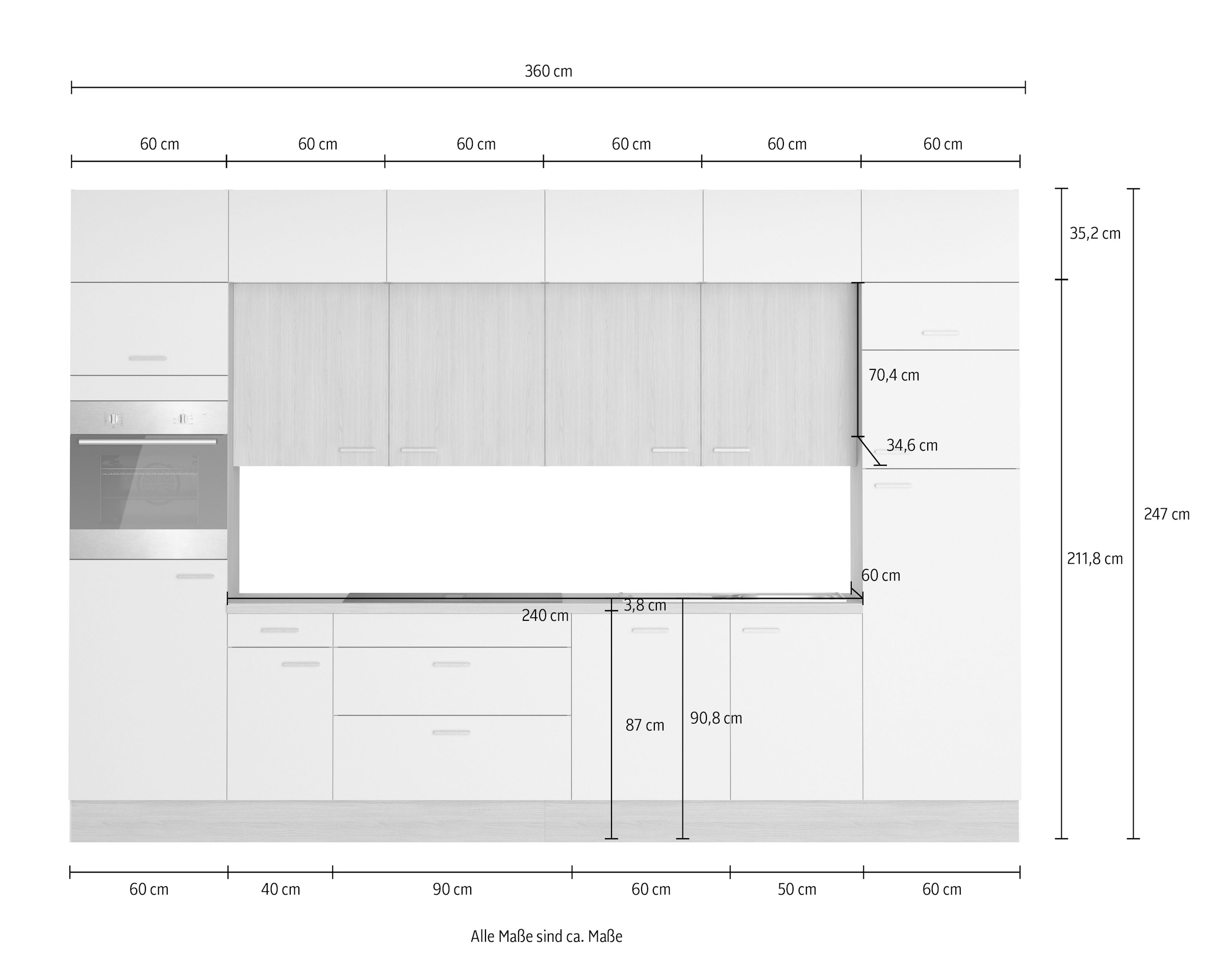 KOCHSTATION Kitchenette »KS-Lucy« Breite 360 cm, Soft-Close, inkl. Zubehör, wahlweise mit E-Geräten