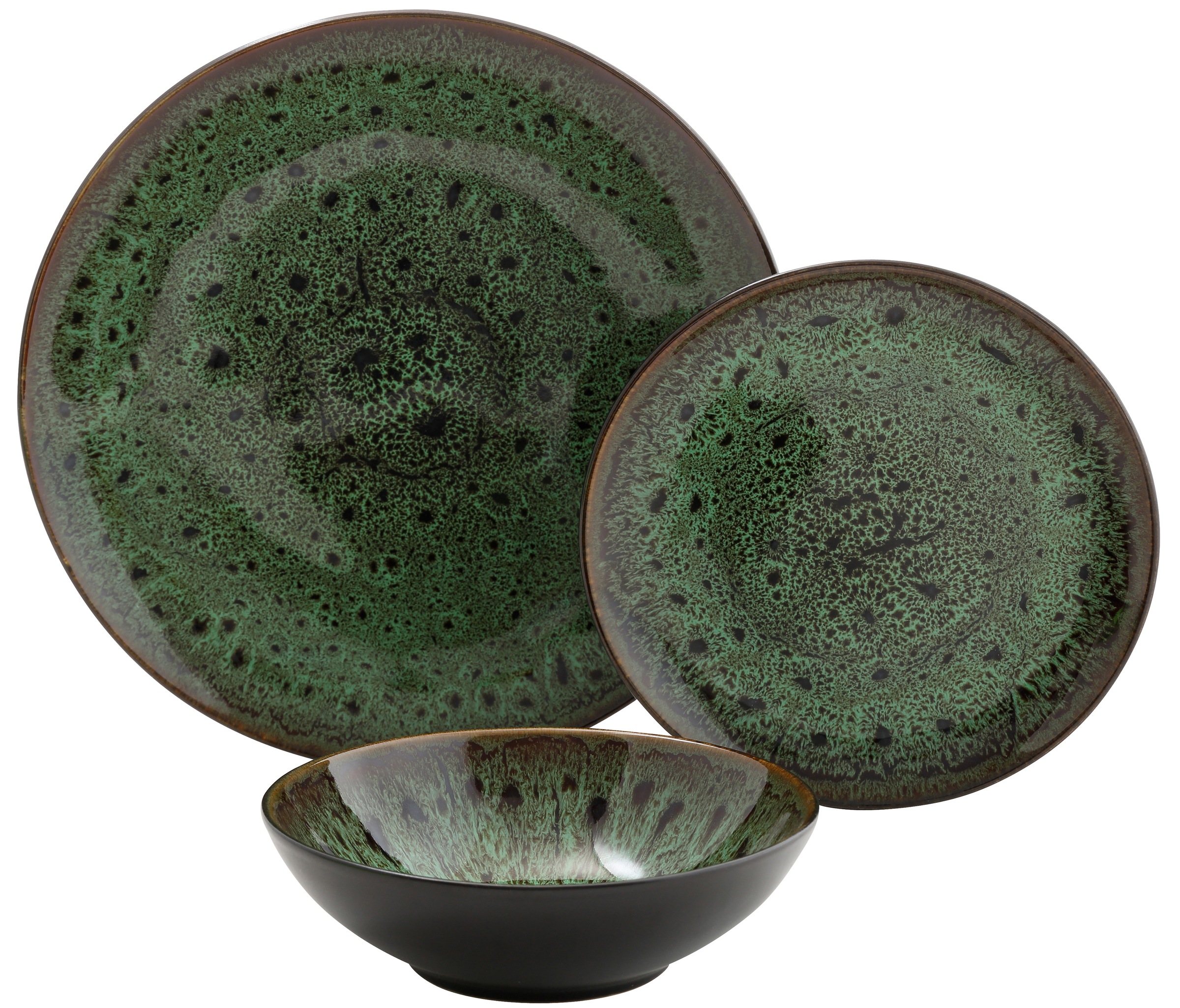 Image of andas Kombiservice »Espen«, (Set, 12 tlg., 4 x Teller flach, 4 x Dessertteller, 4 x Schüssel), Reaktive Glasur, jedes Stück ein Unikat bei Ackermann Versand Schweiz