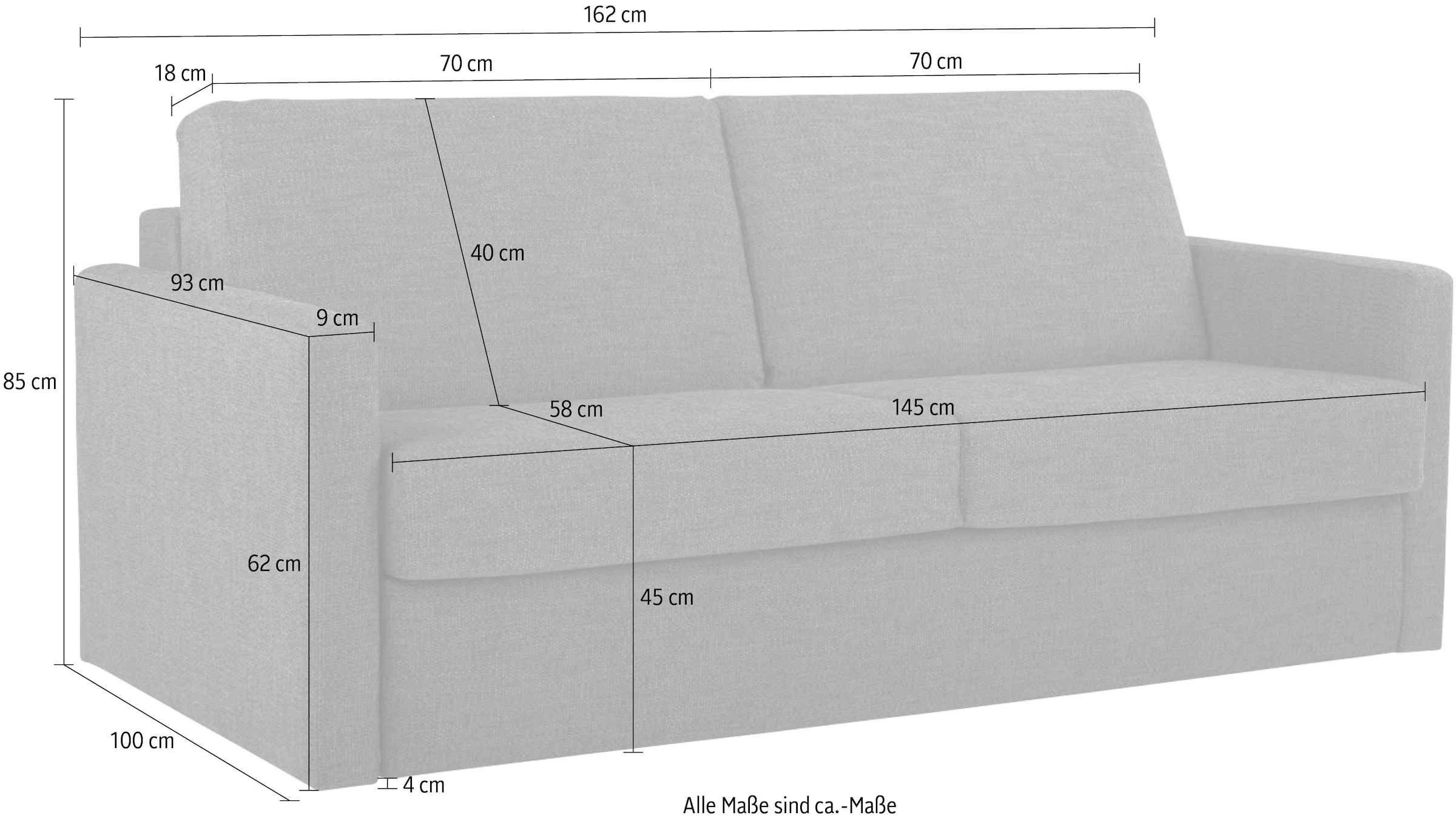 Places of Style Schlafsofa »Goldfarbenpoint 162 cm, Dauerschläfer, Liegefläche 120/200cm,«, 2-Sitzer mit Dauerschläfer-Funktion, Bonell-Federkernmatratze