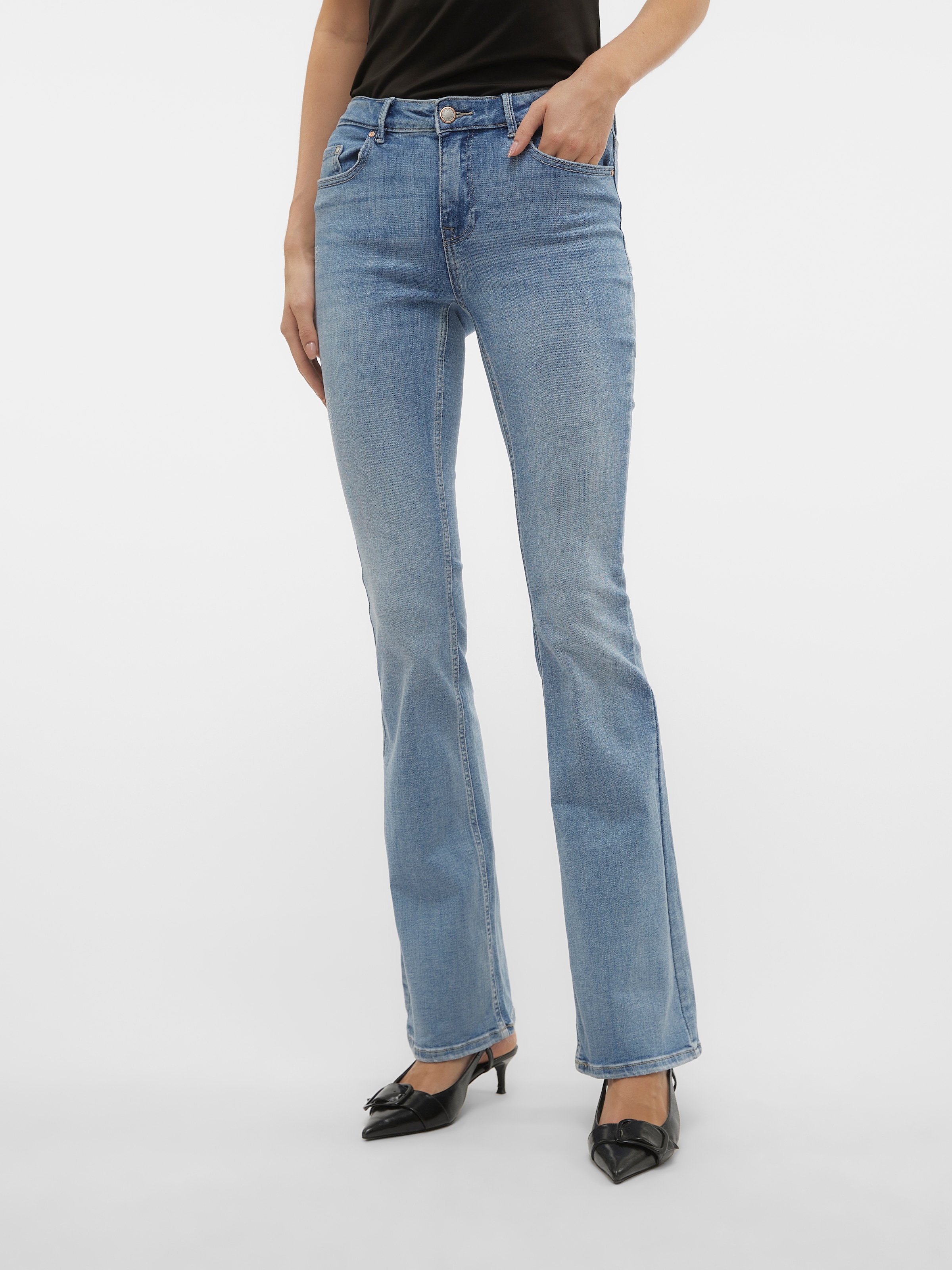 Image of Vero Moda Bootcut-Jeans "VMFLASH MR FLARED JEANS LI371 GA NOOS" Baumwollmischung mit Stretch, regular waist, bootcut fit