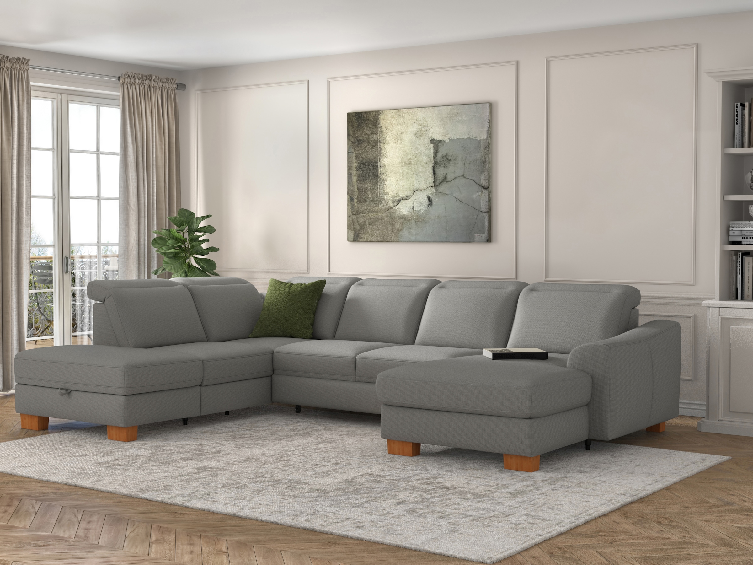 sit&more Wohnlandschaft »Dundee U-Form«, mit Federkern und Massivholzfüssen, wahlweise mit Kopfteilverstellung