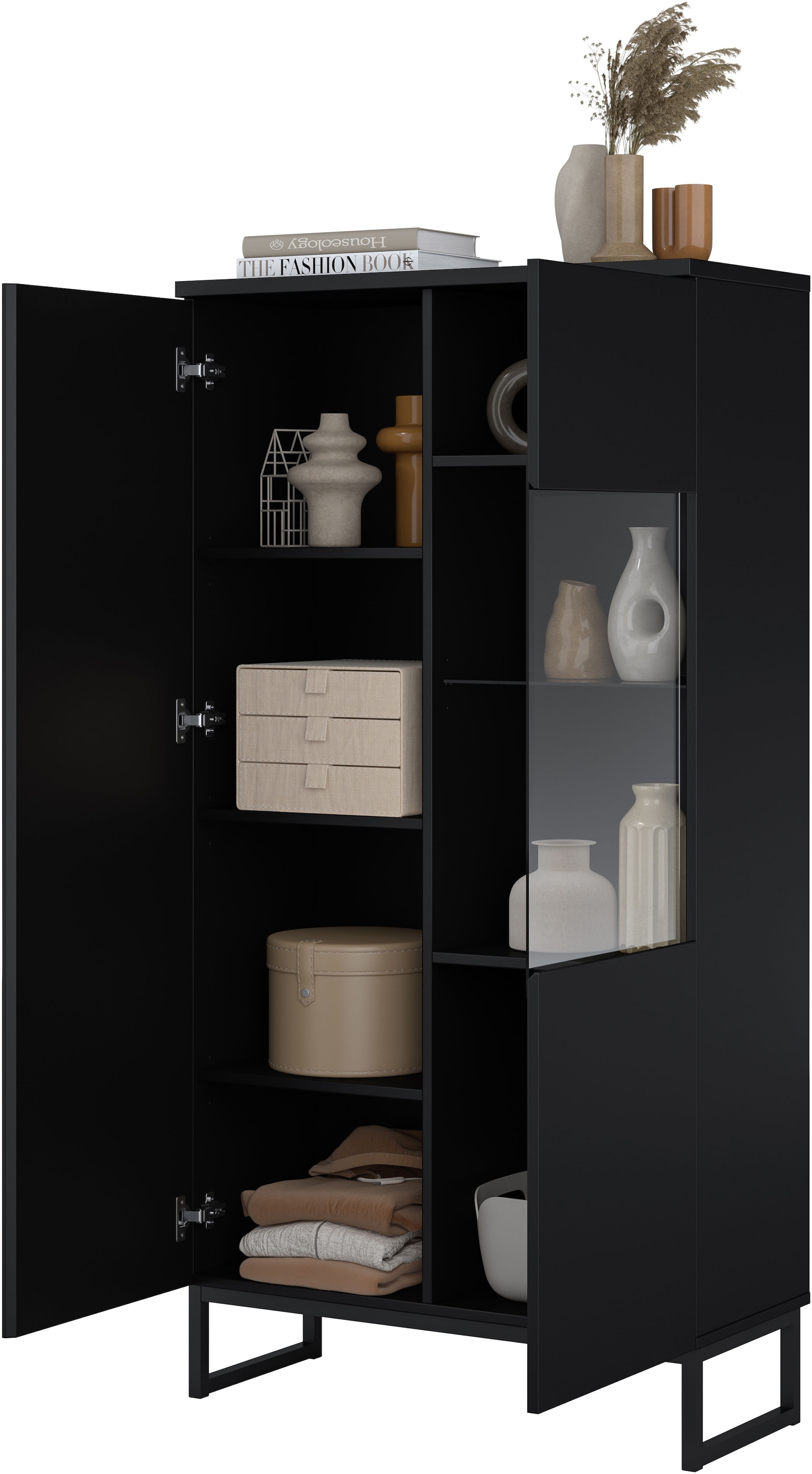 GOODproduct Vitrine »Modo II, Breite 80 cm, moderner griffloser Vitrineschrank« Vitrine viel Stauraum, Einlegeböden verstellbar, Glastür, Metallkufen