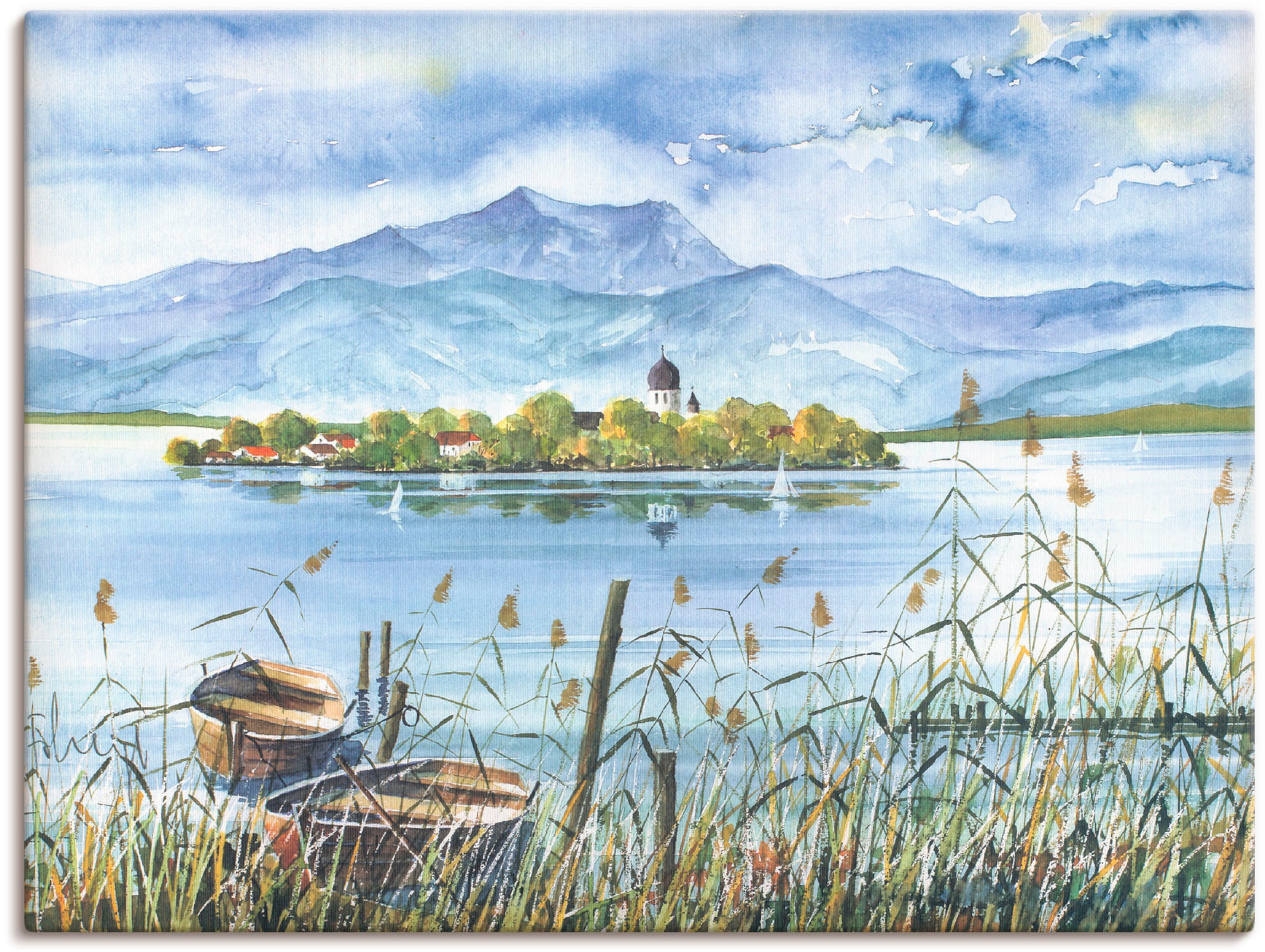 Image of Artland Leinwandbild "Seeblick Herreninsel" Gewässer 1 Stk. tlg. auf Holzrahmen gespannt