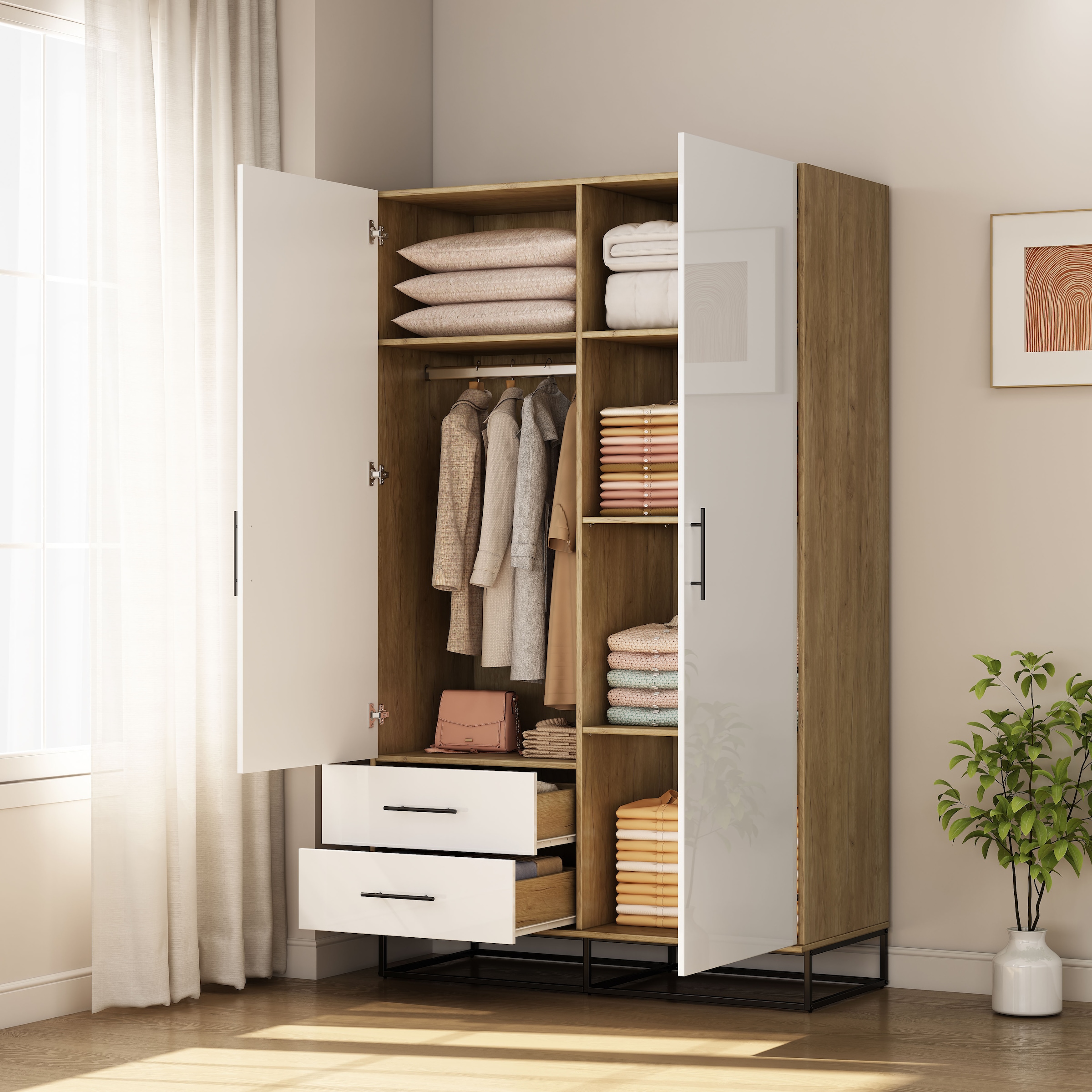 GOODproduct Kleiderschrank »Lucca Schlafzimmerschrank Garderobe Hochglanz Bestseller« Hochwertige schwarze Griffe und Kufengestell aus Metall, 