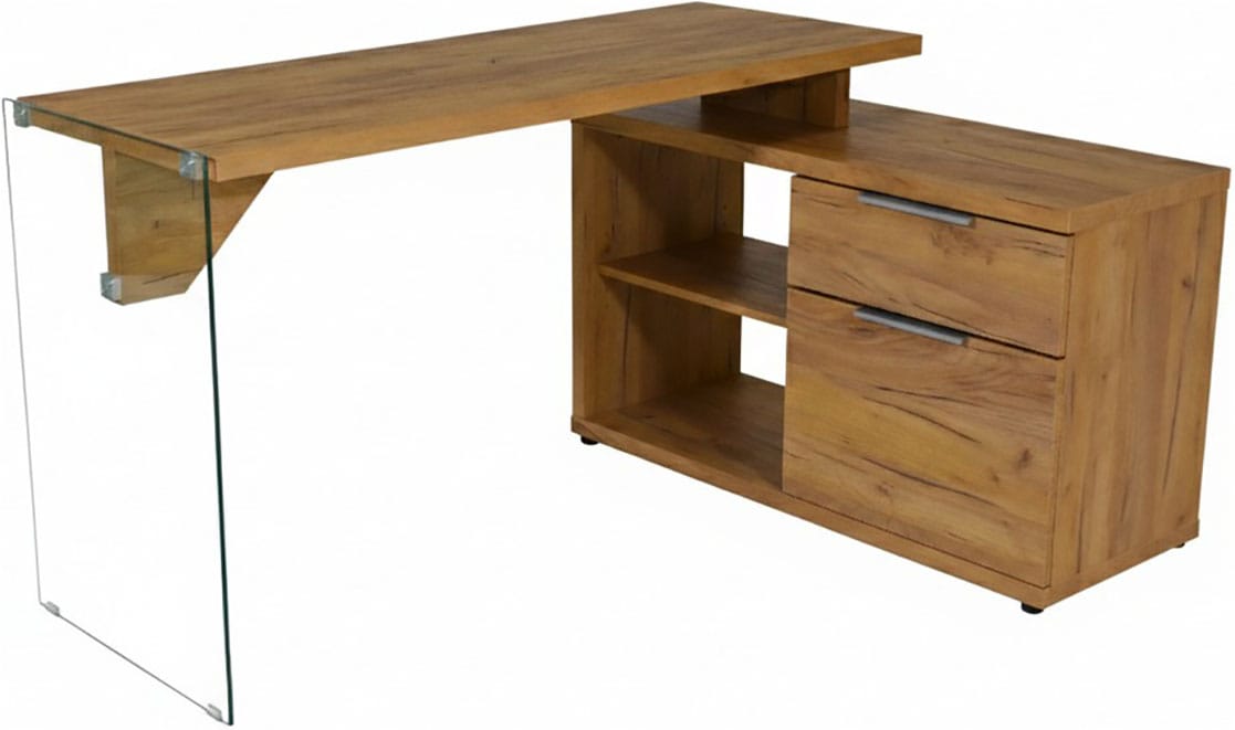 Jahnke Bureau d'angle »LUX C 135 E« bureau d'angle, montage réversible, verre, 1 tiroir et 2 compartiments