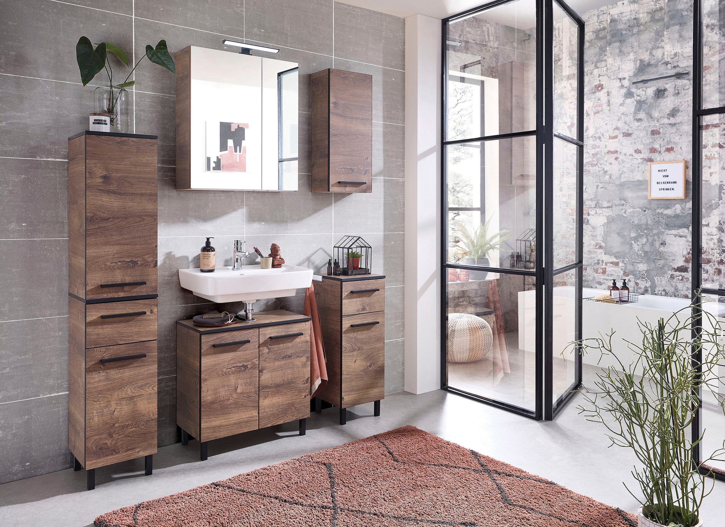 Saphir Hängeschrank »Quickset 374 Wand-Badschrank, 1 Tür, 2 Einlegeböden, inkl. Türdämpfer« Badezimmer-Hängeschrank, 30 cm breit, Eiche Ribbeck quer Nachbildung