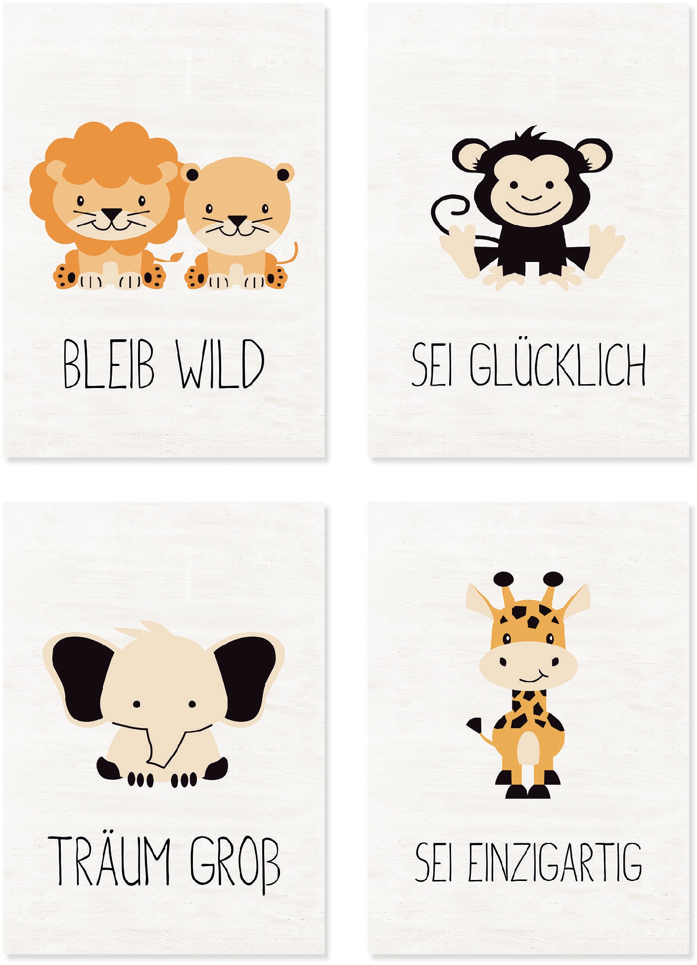 Lüttenhütt Poster »Tiere«, Tiere, (Set, 4 St., 4 Teile), 4er Set in zwei  Grössen