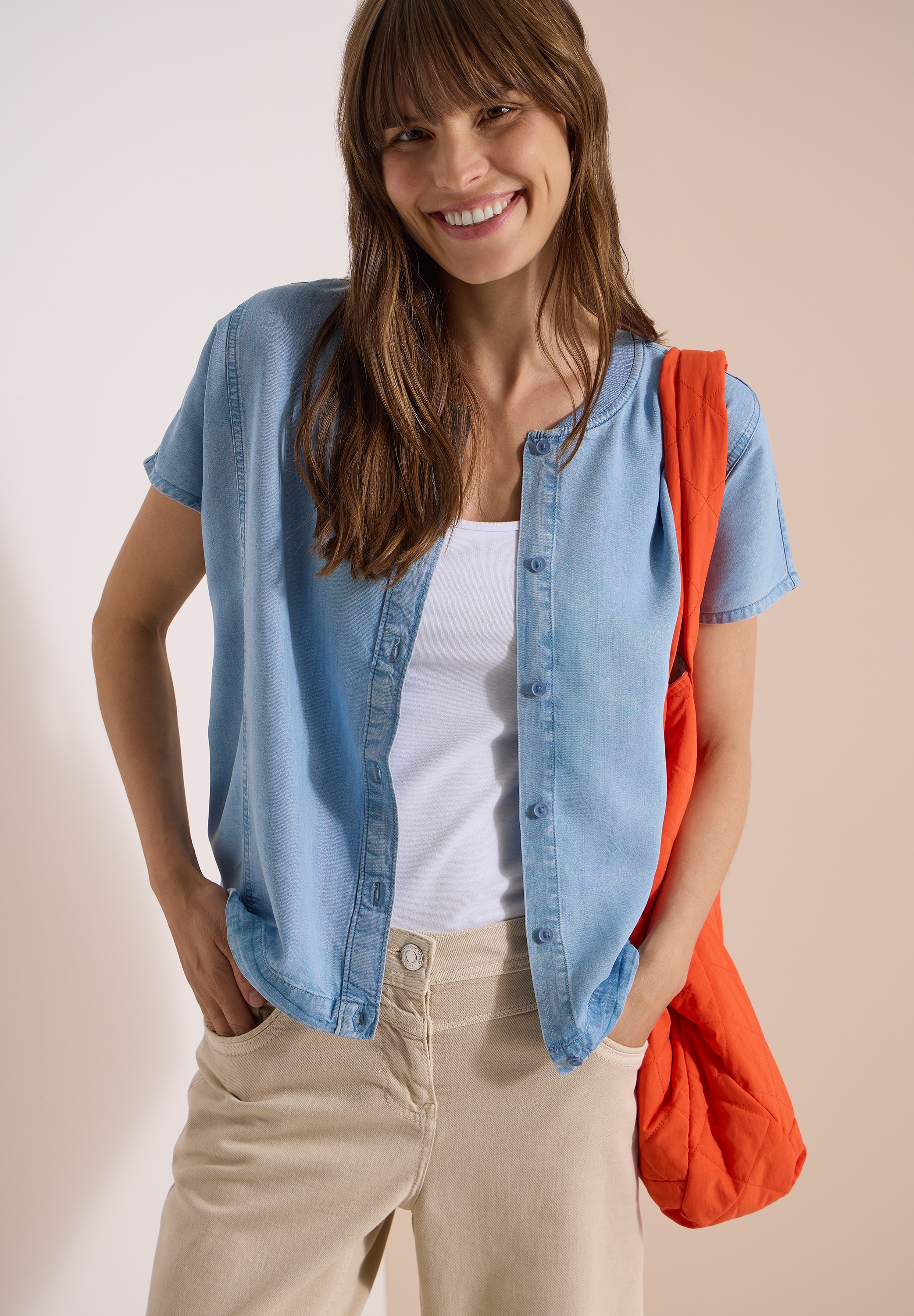 Cecil Top chemisier cordons latéraux, qualité lyocell, aspect blouson