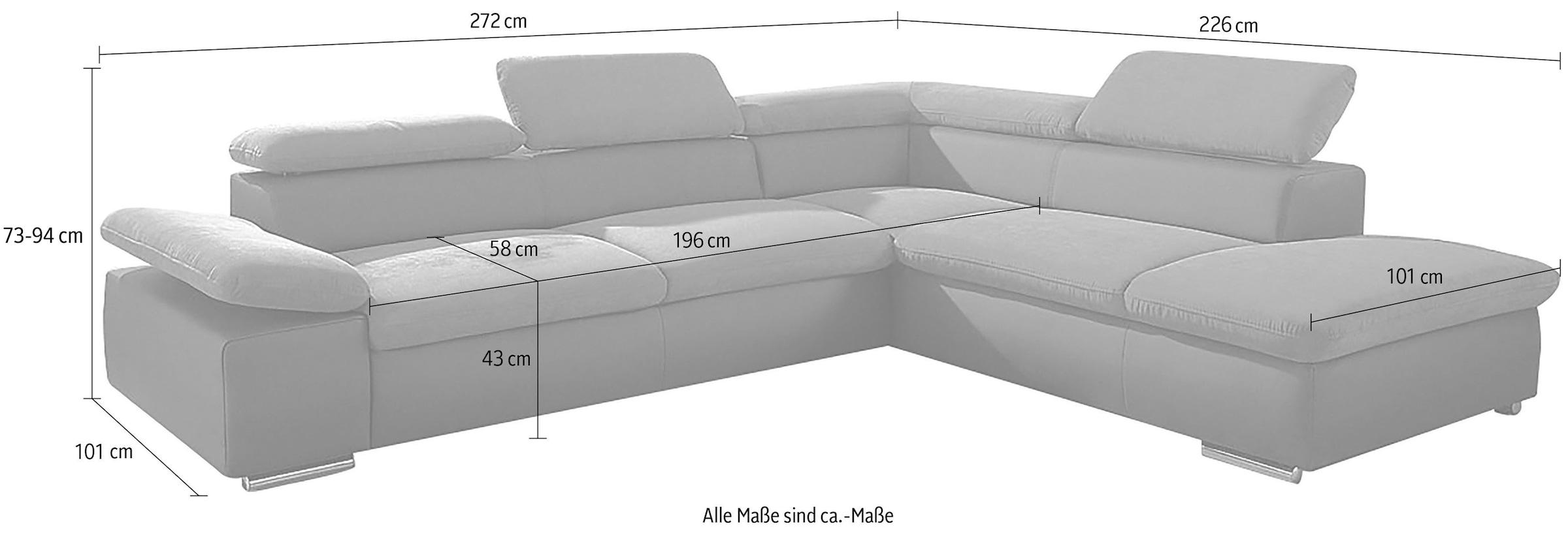 Ecksofa Valantine V, wahlweise mit Bettfunktion