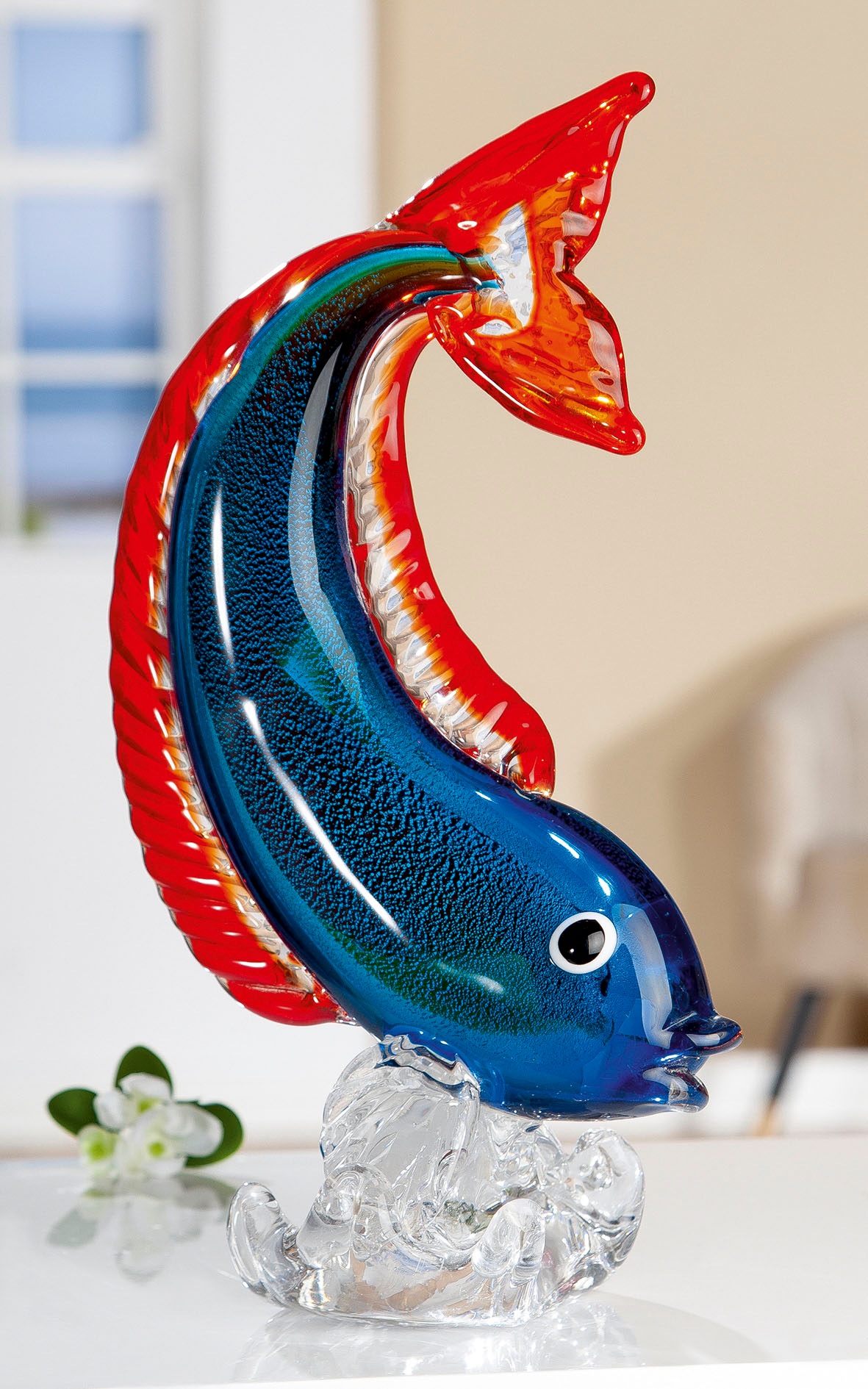 Image of GILDE GLAS art Dekofigur »Skulptur Fisch«, (1 St.), Dekoobjekt, Tierfigur, Höhe 32 cm, aus durchgefärbten Glas, mundgeblasen, Wohnzimmer bei Ackermann Versand Schweiz