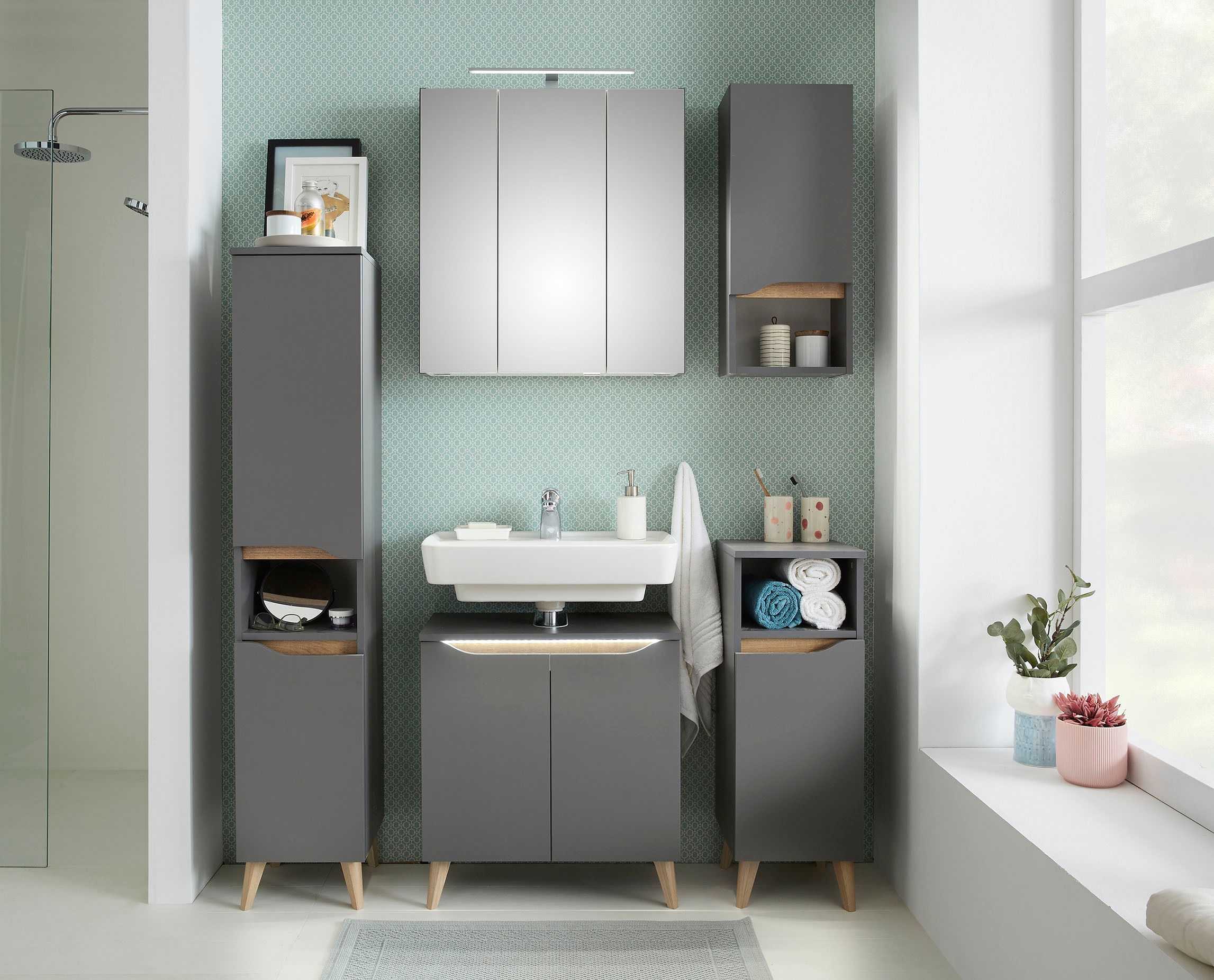 Saphir Midischrank »Quickset Badschrank 30 cm breit, 2 Türen, 1 Nische, 2 Einlegeböden« Badezimmer-Midischrank inkl. Türdämpfer, grifflos