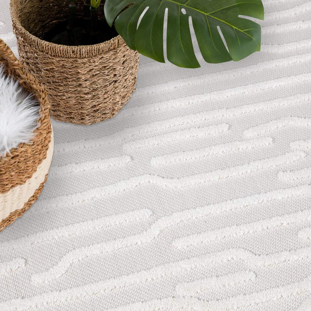 Carpet City Teppich »In-& Outdoorteppich Santorini 450, 3D-Effekt, Gestreift«, rund, 5 mm Höhe, Wetterfest & UV-beständig für Terrasse, Balkon, Küche, Flur