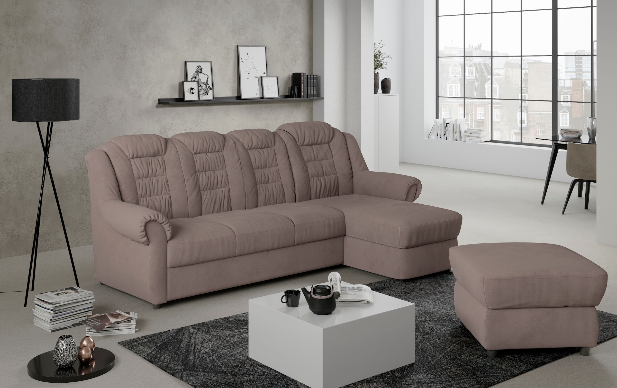 Home affaire Ecksofa »Boston L-Form«, mit hoher Rückenlehne, wahlweise mit Bettfunktion