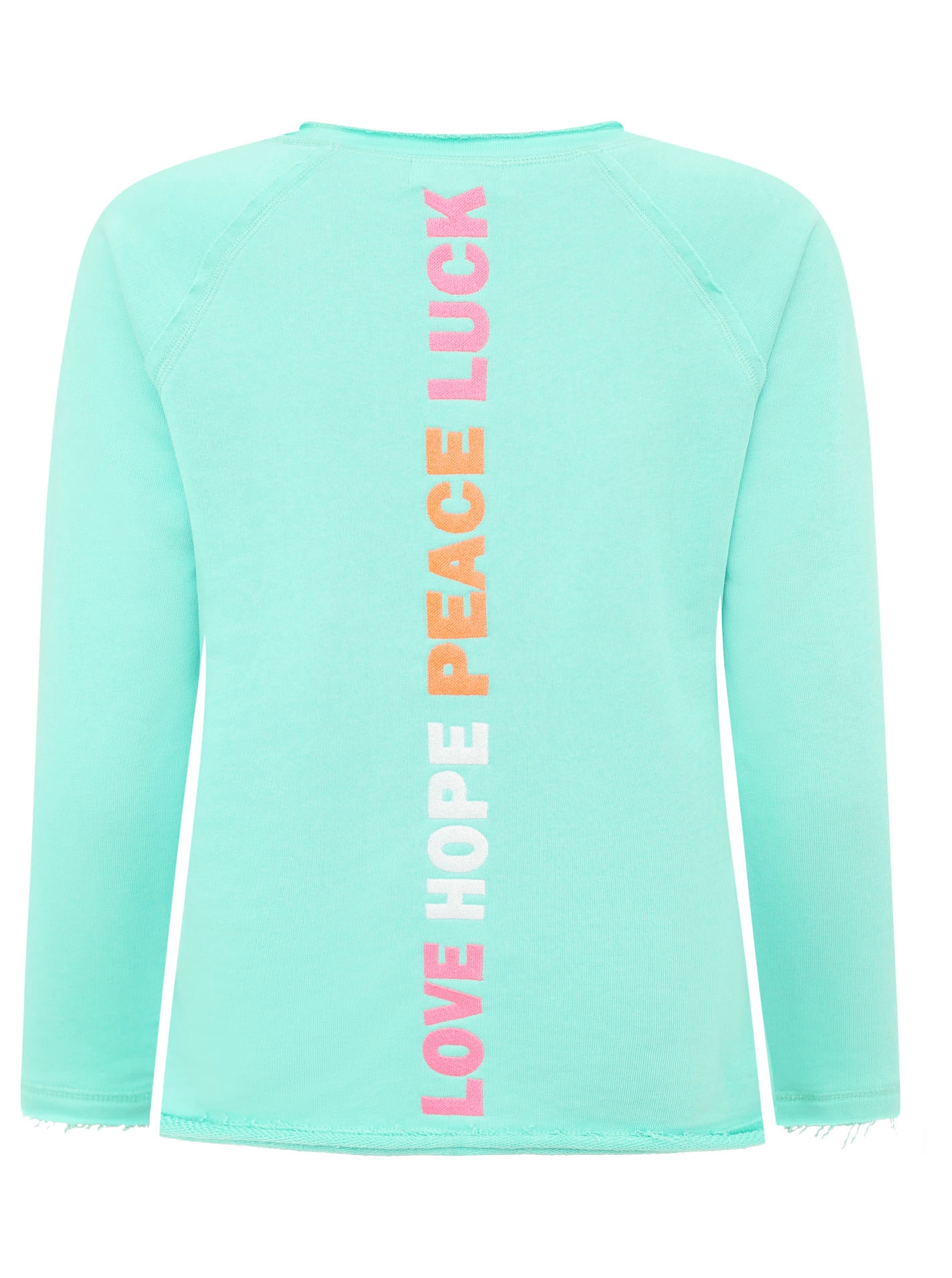 Zwillingsherz Sweatshirt »"Love Smile Luck"«, mit Used-Look Kanten und Stickerei vorne und hinten