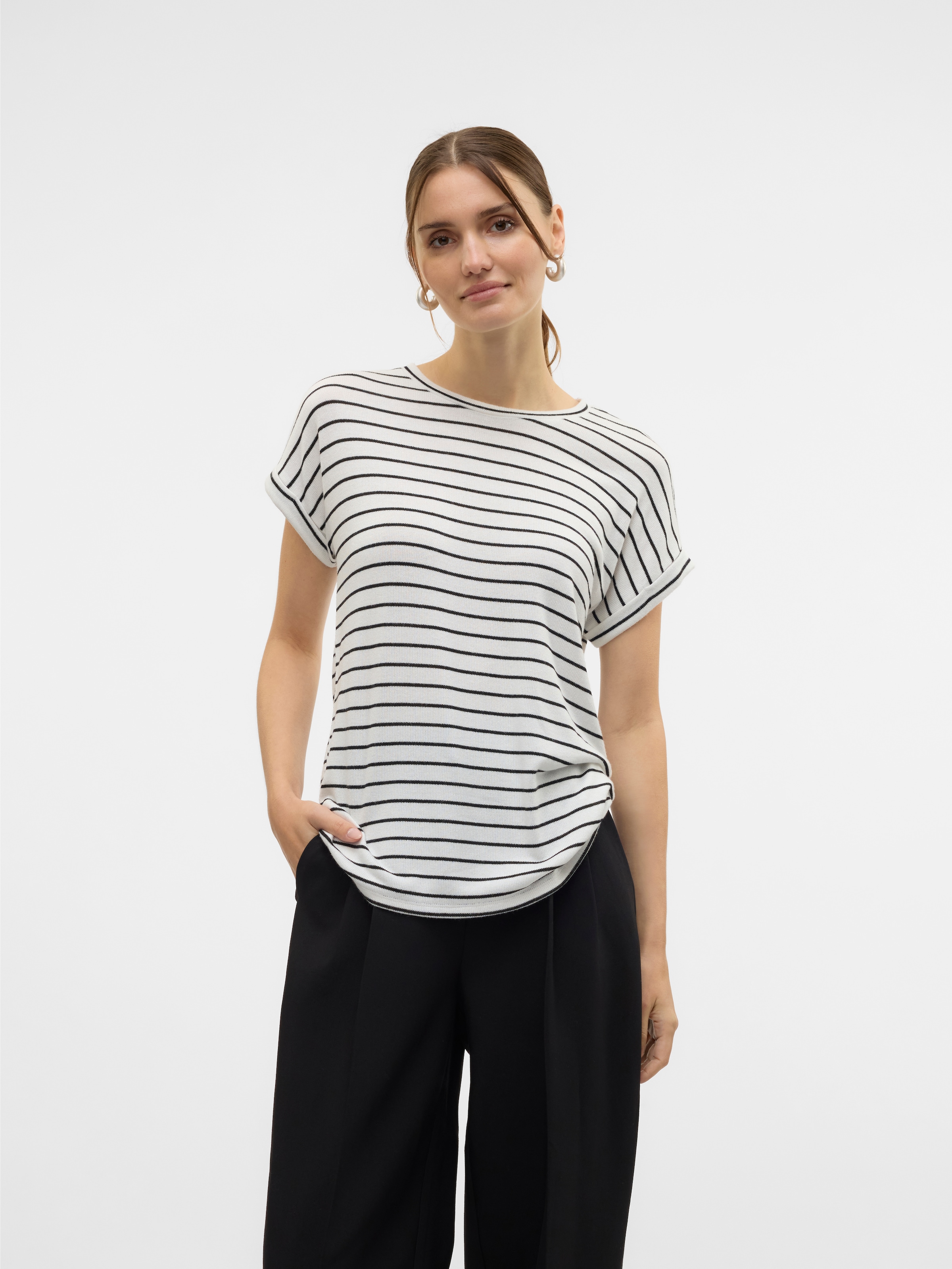 Image of Vero Moda Kurzarmpullover "VMBRIANNA SS O-NECK PULLOVER BOO REP" mit überschnittenen Schultern mit Umschlagsaum