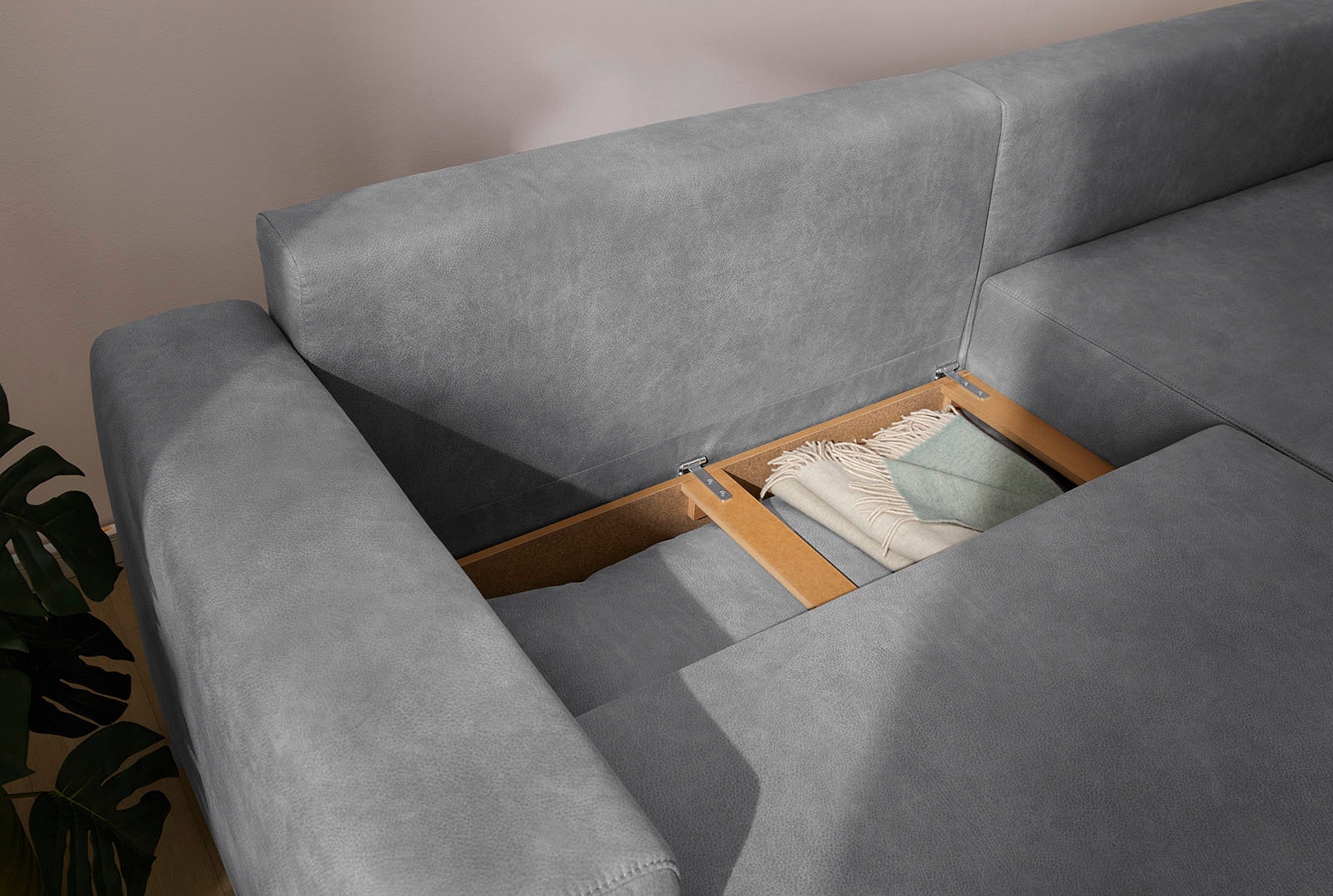 Jockenhöfer Gruppe Canapé d'angle »Spotlight XL L-Form, B: 261 cm« avec fonction couchage, coffre sous le lit, lumière et 2 coussins décoratifs