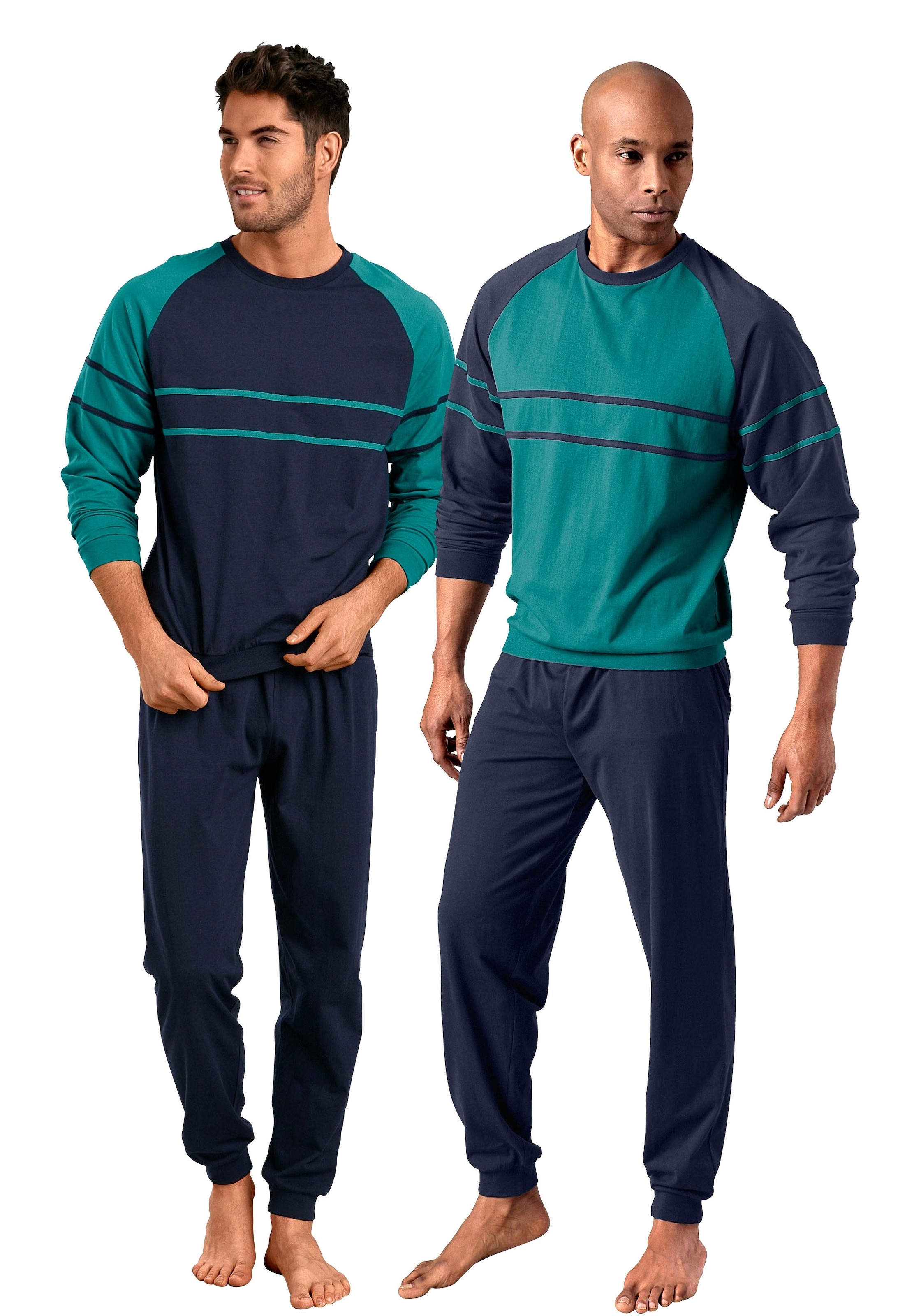 le jogger® Pyjama »Schlafanzug für Herren im Doppelpack«, (Packung, 4 tlg., 2 Stück), in langer Form mit aufgesetzten Streifen