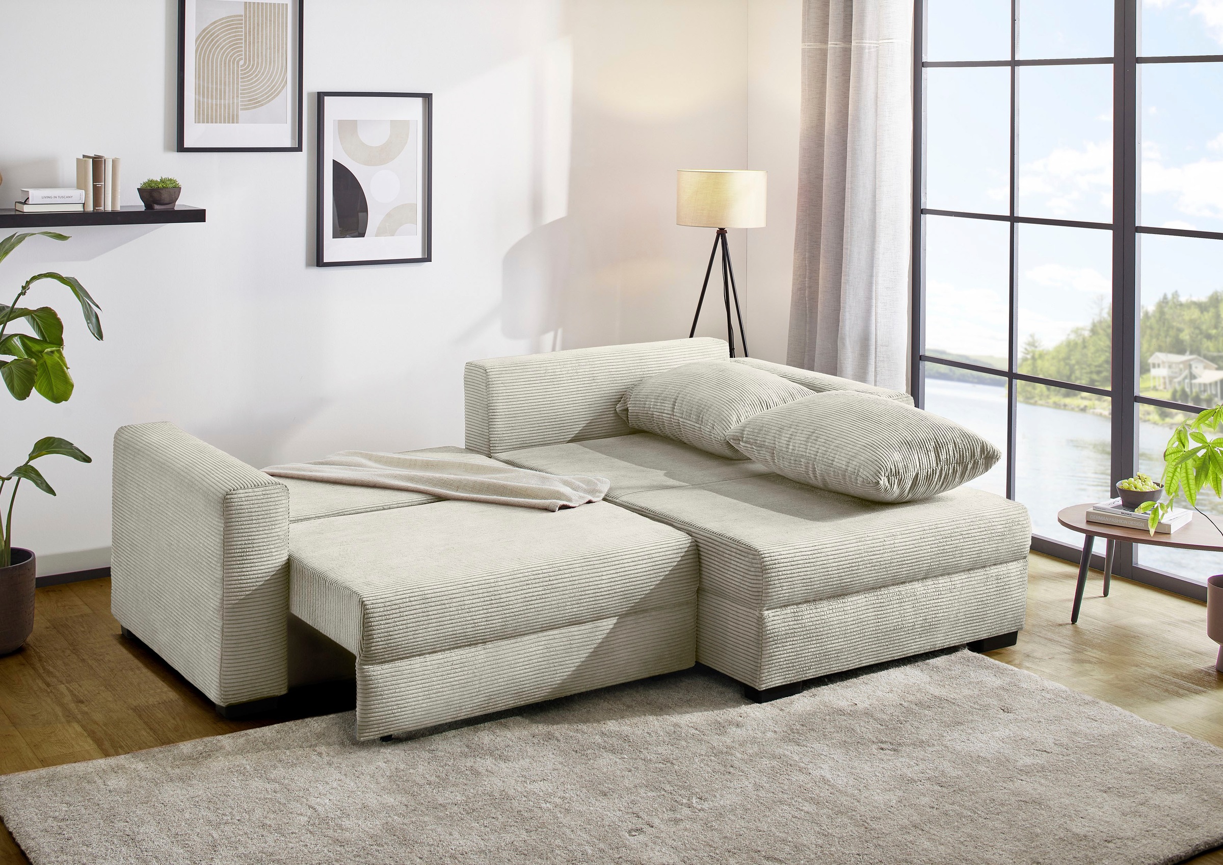 Jockenhöfer Gruppe Ecksofa "Ecksofa Elmau, Größe Ottomane: XL, B:261cm" mit Schlaffunktion, Bettkasten & 2 Zierkissen
