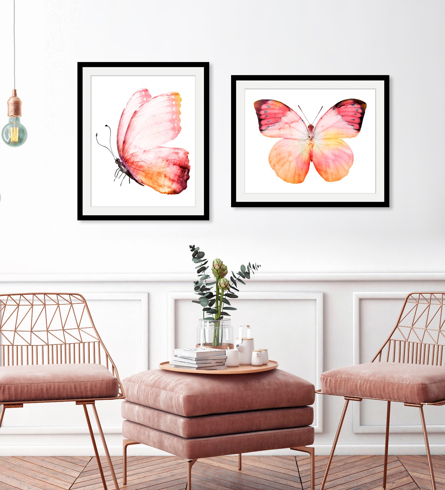 Image of queence Bild "Cooper" Insekten Kunst Schmetterlinge 1 Stk. tlg. HD Premium Poster-Druck inkl. Holzrahmen