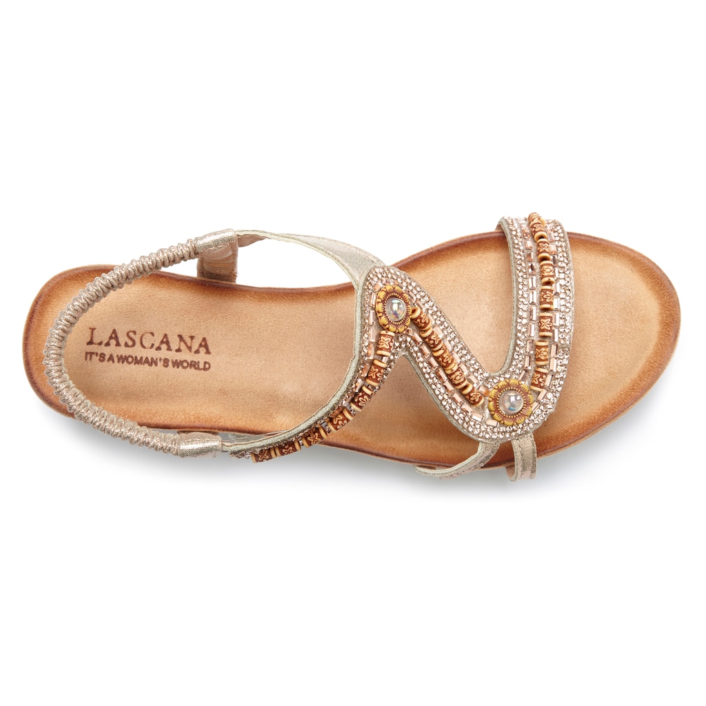 LASCANA Sandale, Sandalette mit kleinem Keilabsatz und elastischen Riemchen