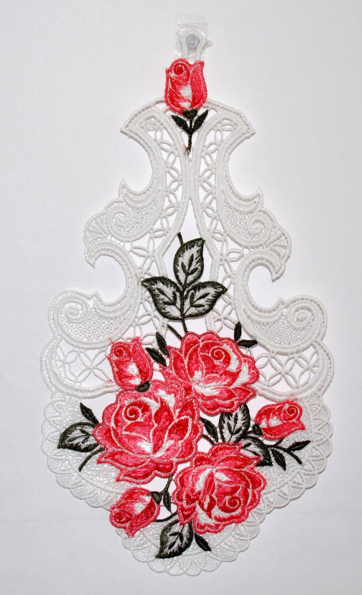 Image of Stickereien Plauen Fensterbild "Rosenstrauss" Hakenaufhängung