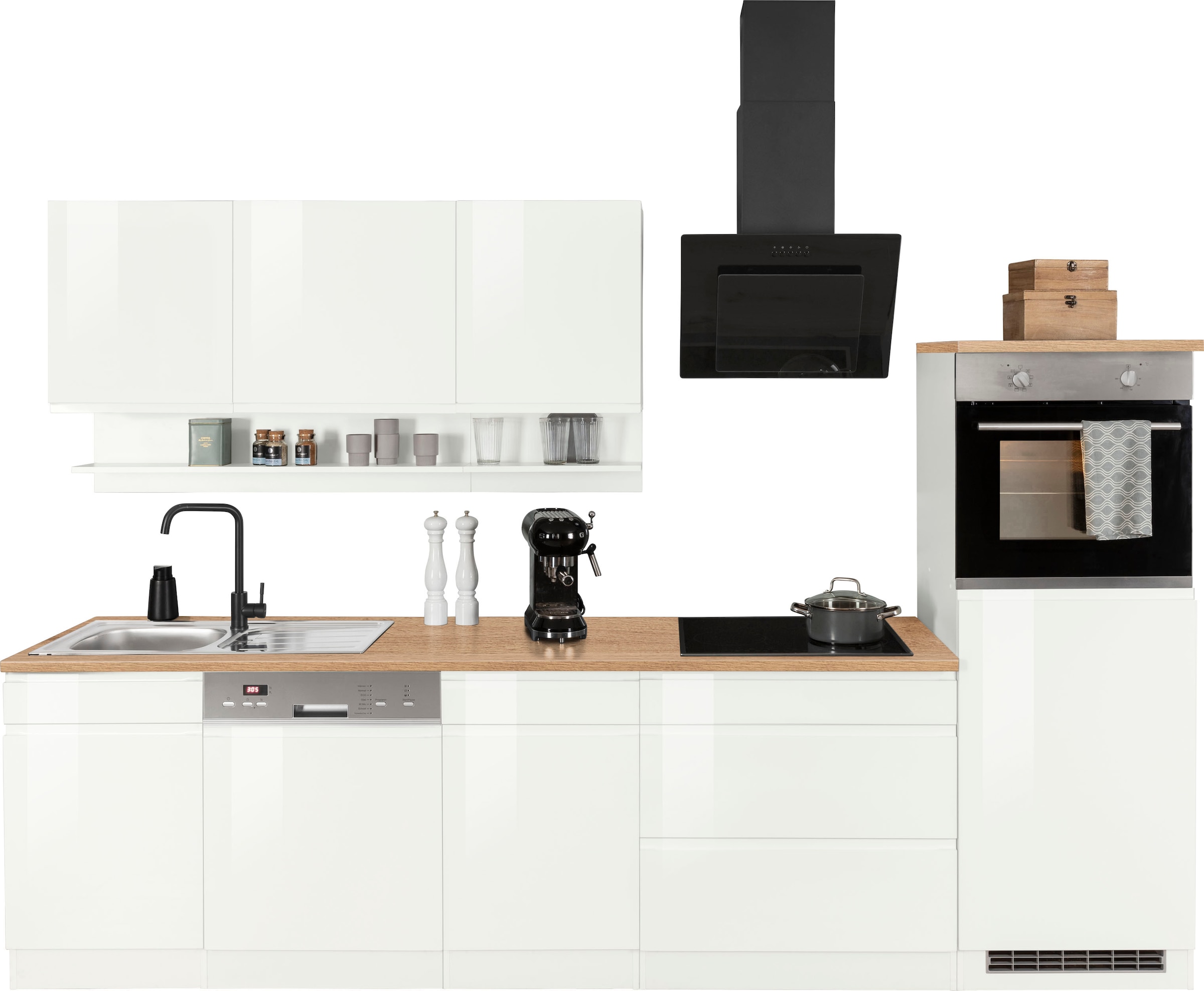 KOCHSTATION Küchenzeile »KS-Virginia,neu in verbesserter Ausführung« Arbeitsplatte 38 mm stark, Stauraum, Softclose,  Breite 300 cm, Soft-Close, ohne E-Geräte